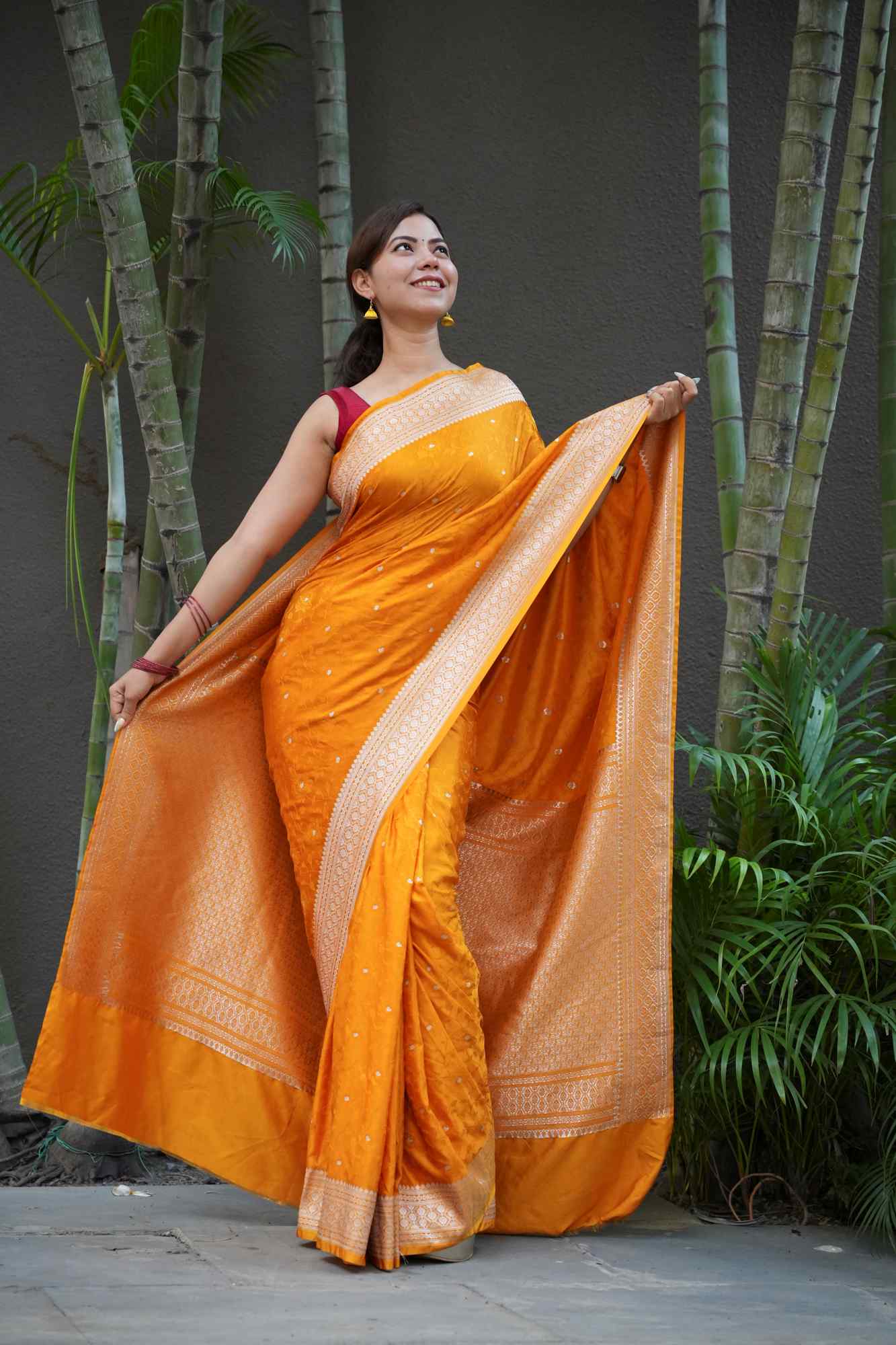 Banarasi Soft Mashru Silk All Over Zari Buti Weave Border Ready To Wear Saree