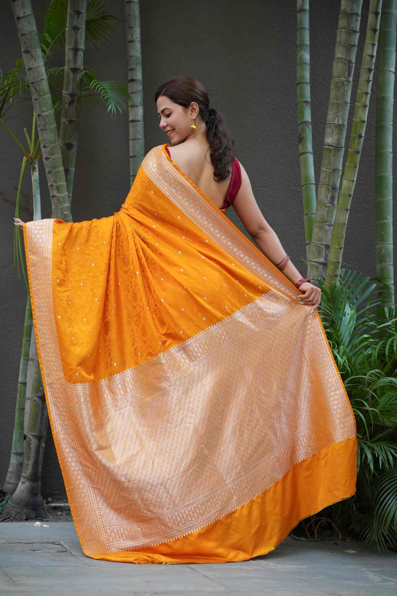 Banarasi Soft Mashru Silk All Over Zari Buti Weave Border Ready To Wear Saree