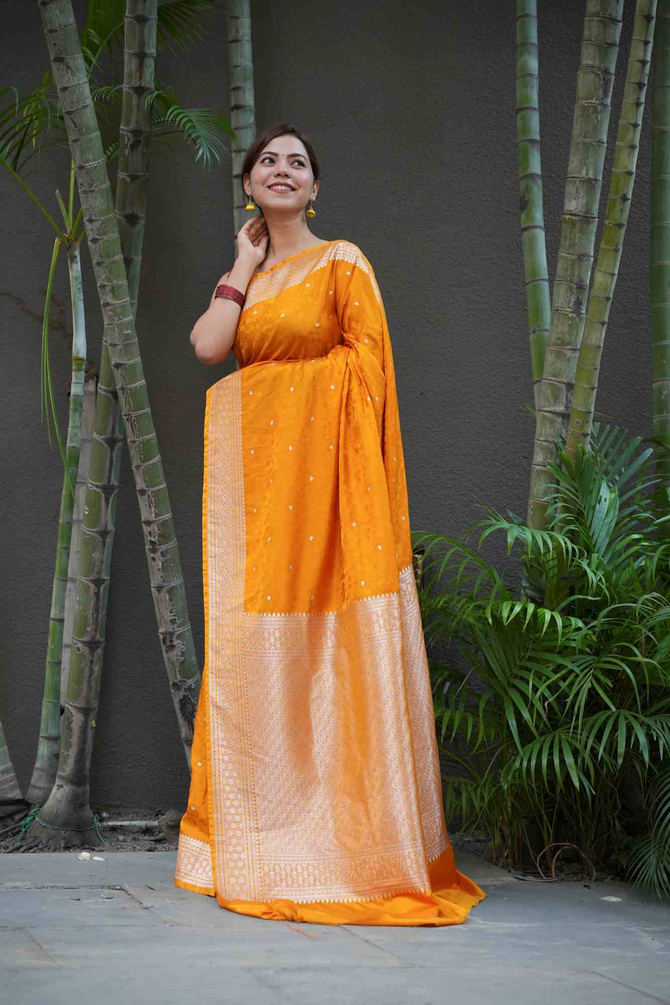 Banarasi Soft Mashru Silk All Over Zari Buti Weave Border Ready To Wear Saree