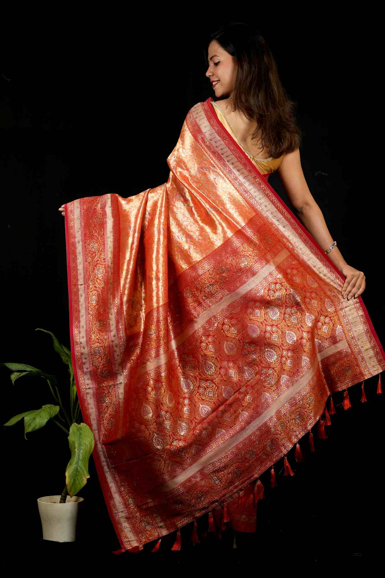Banarasi with Intricate Zari Weave & Ornate Border Ready To Wear Saree