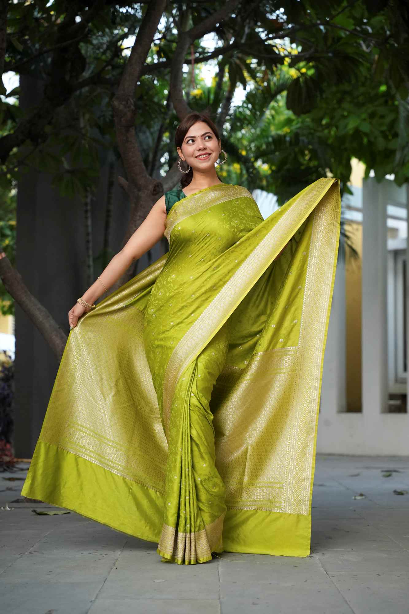 Luxury Edit - Banarasi Mashru Silk Ready-to-Wear Saree with All-Over Zari Buti & Royal Heritage Weave