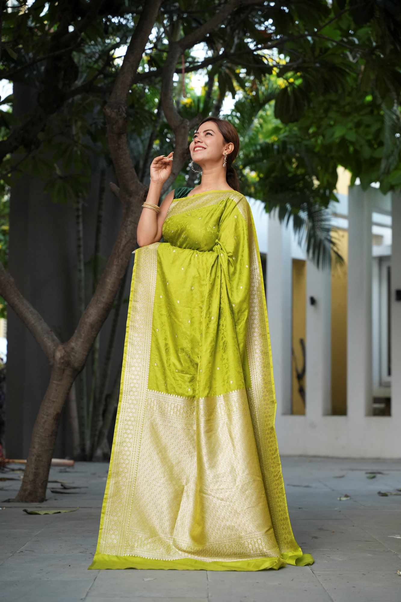 Luxury Edit - Banarasi Mashru Silk Ready-to-Wear Saree with All-Over Zari Buti & Royal Heritage Weave
