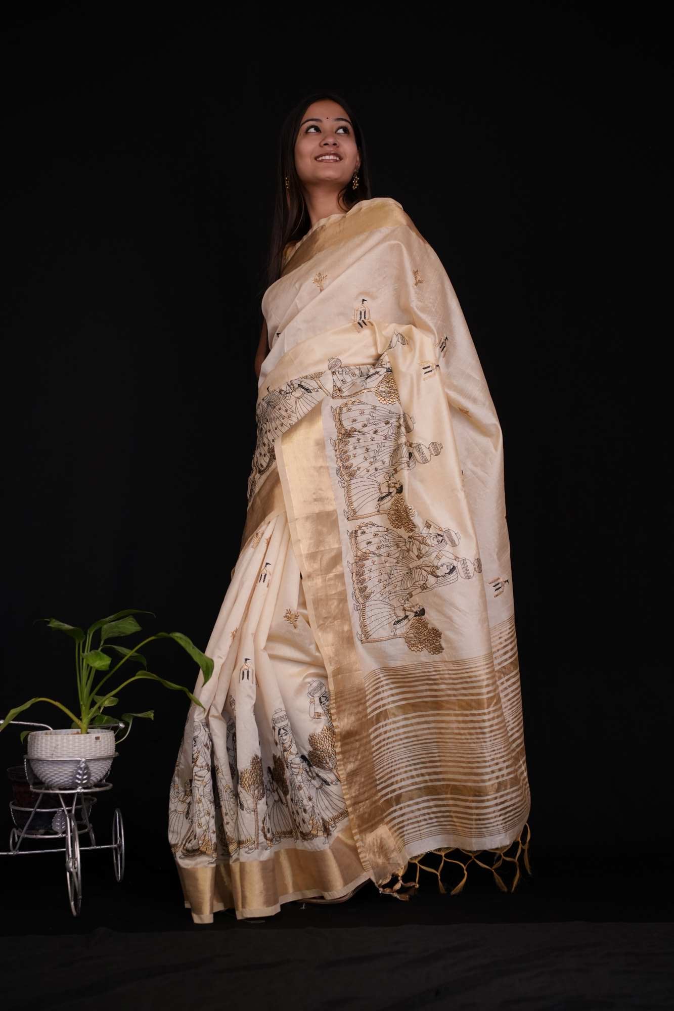 Exquisite Kalamkari Embroidered ready to wear saree Wrap in 1 minute saree