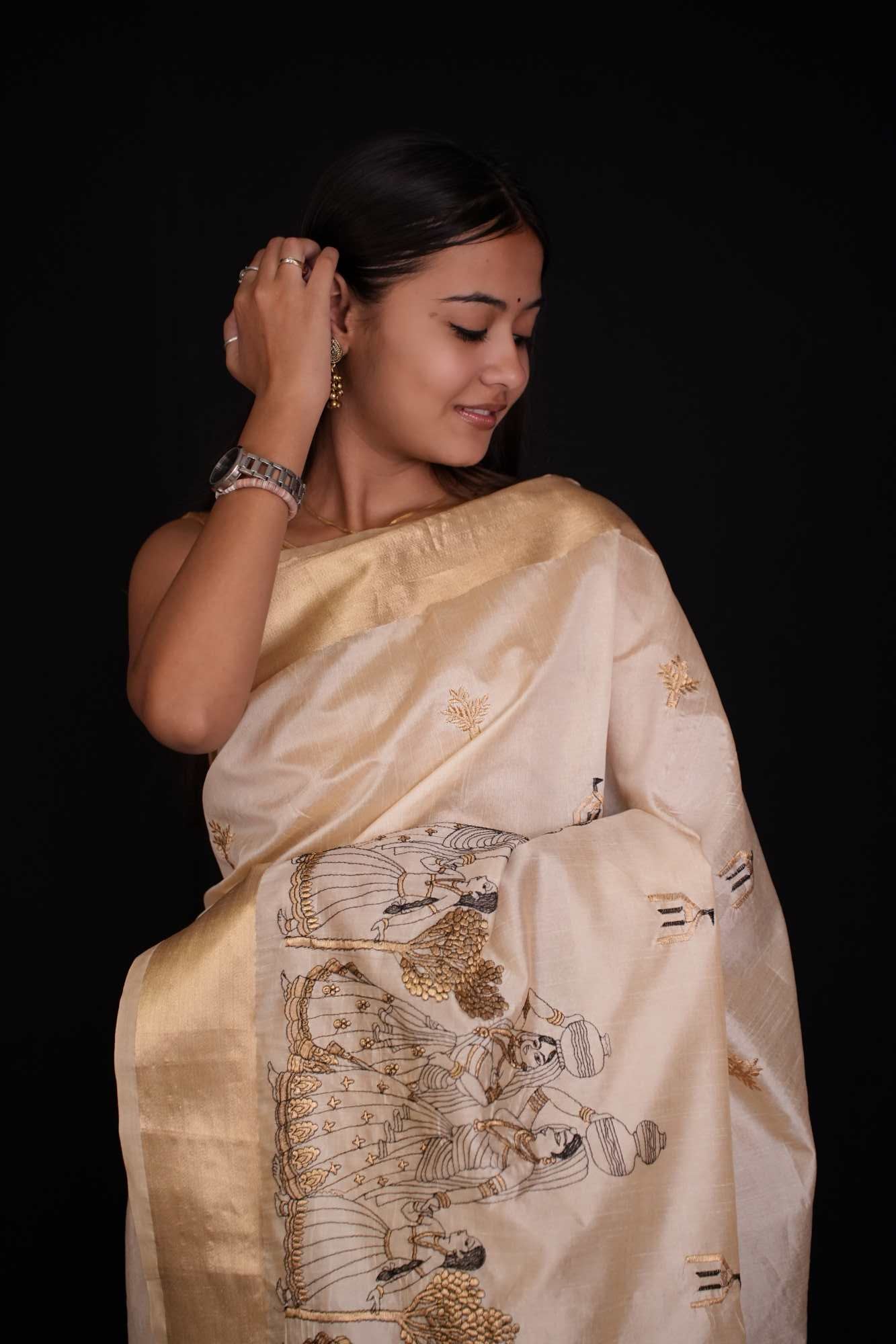 Exquisite Kalamkari Embroidered ready to wear saree Wrap in 1 minute saree