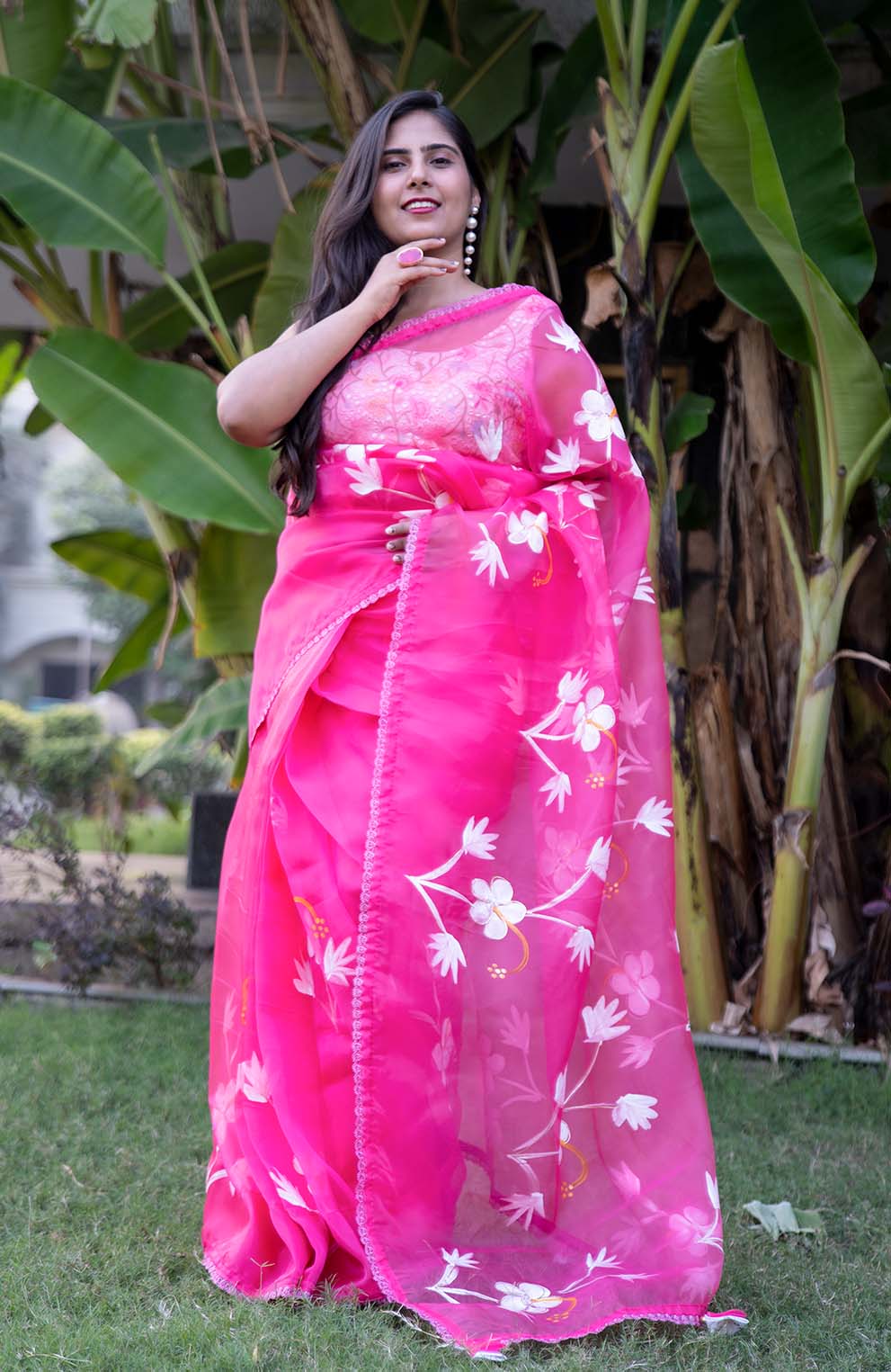 Ready to Wear Soft Pink Silk Organza With Lace Border & Phumkas On Pallu Wrap in 1 minute saree
