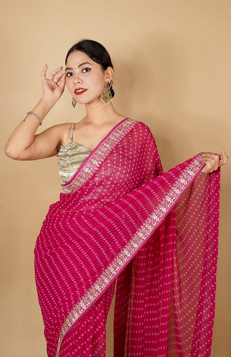 Magenta brasso bandhani saree 147483