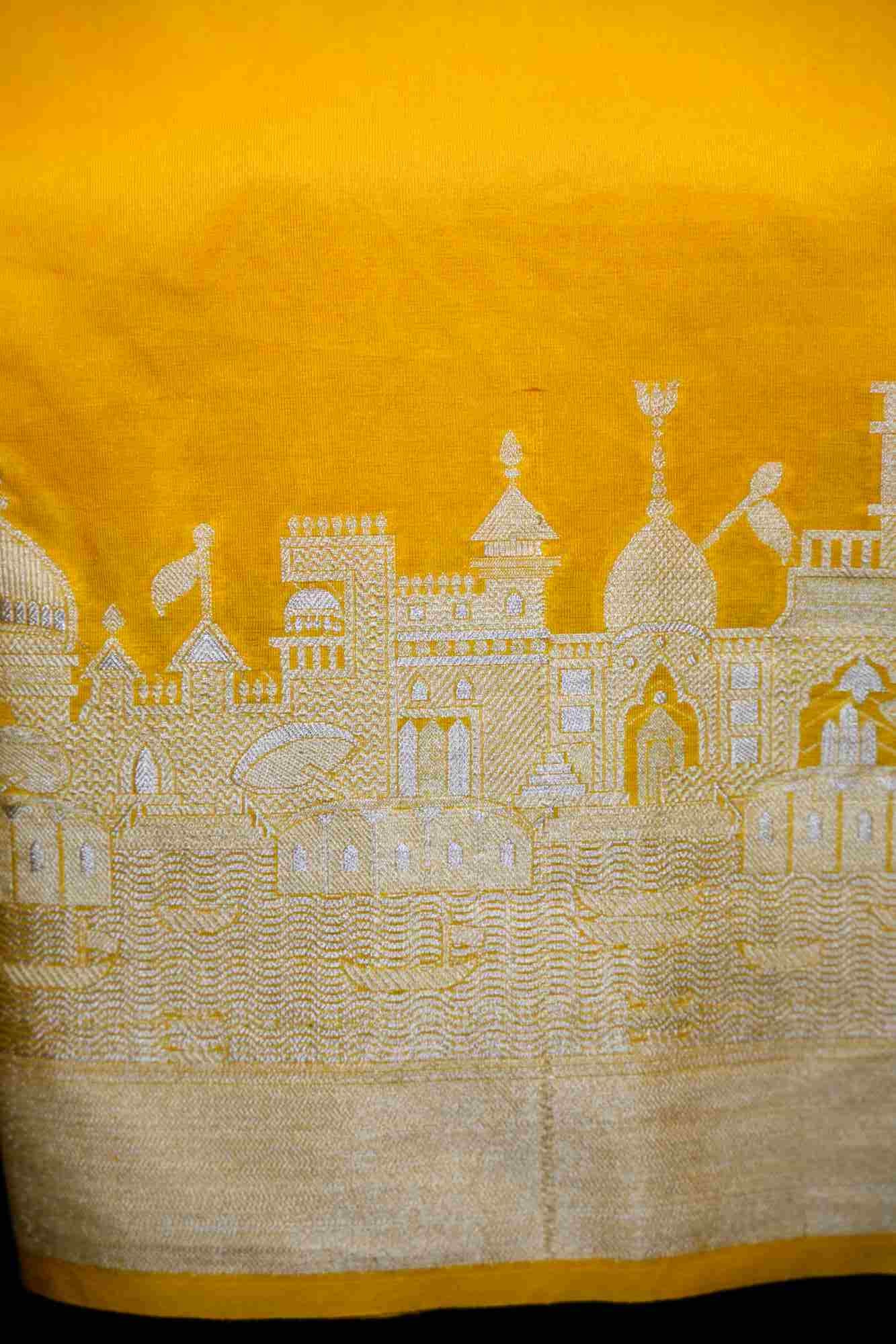 Soft Warm Silk with Zari Ganga Ghat woven Border and Rich Pallu Ready To Wear Saree