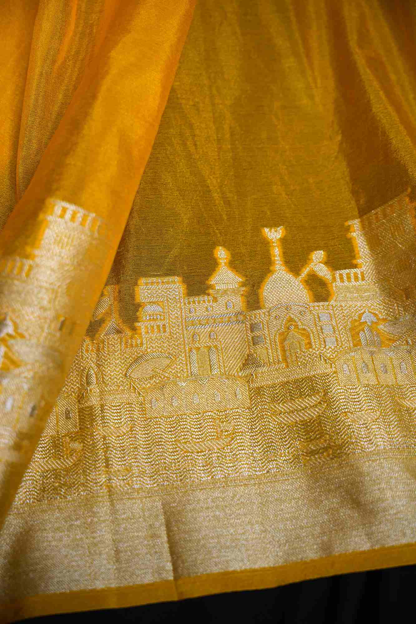 Soft Warm Silk with Zari Ganga Ghat woven Border and Rich Pallu Ready To Wear Saree