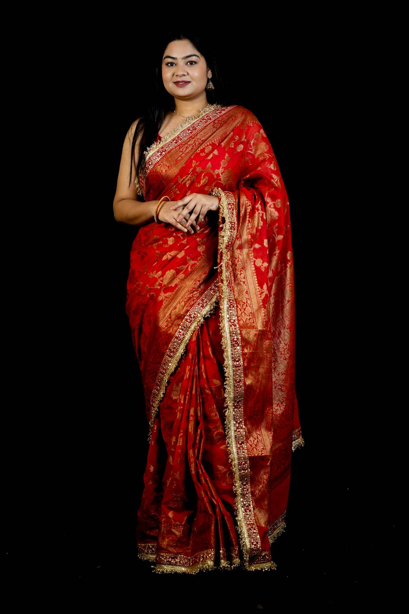 Banarasi georgette silk with Intricate Gold Zari Work Ready To Wear Saree