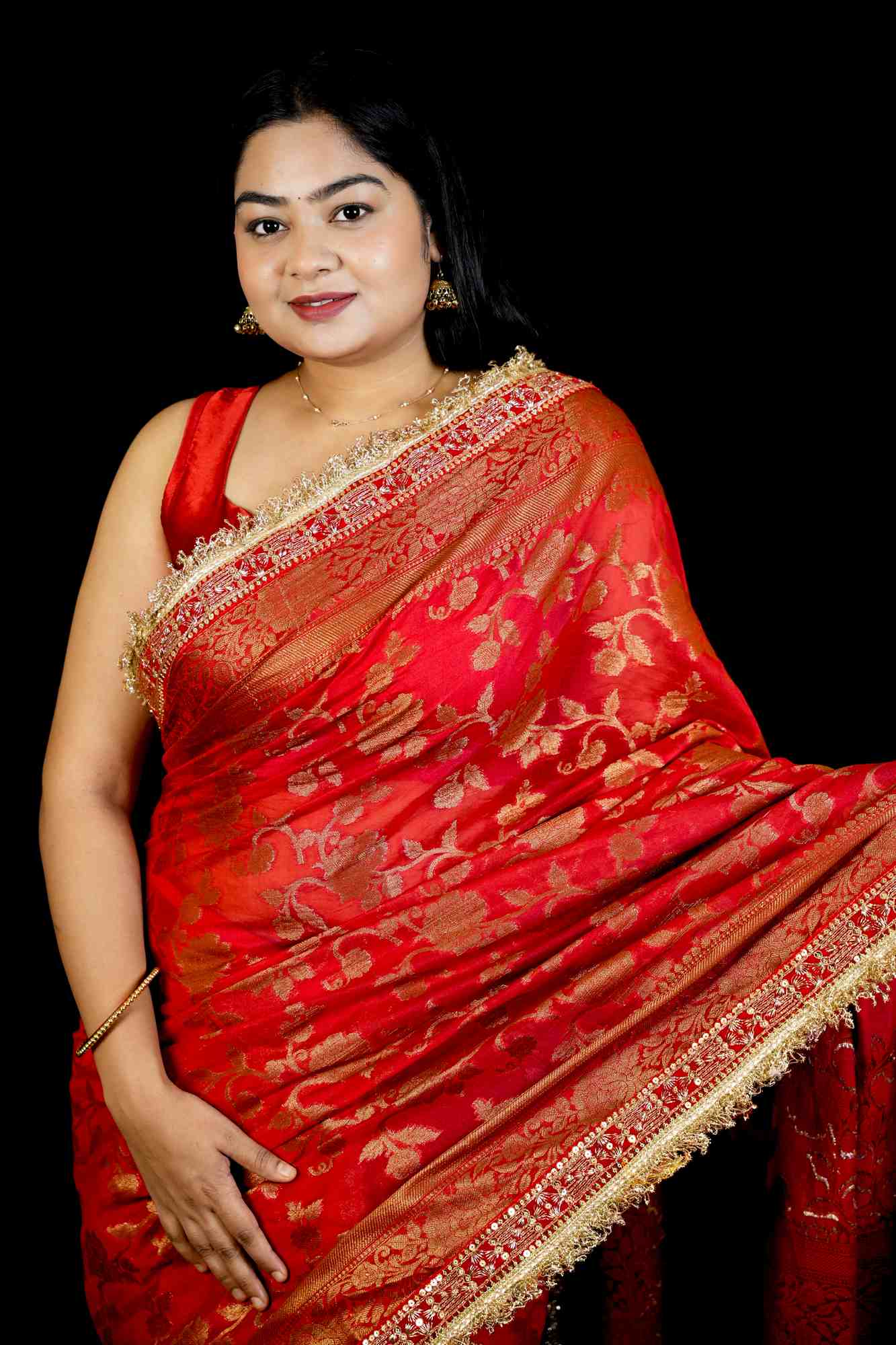 Banarasi georgette silk with Intricate Gold Zari Work Ready To Wear Saree