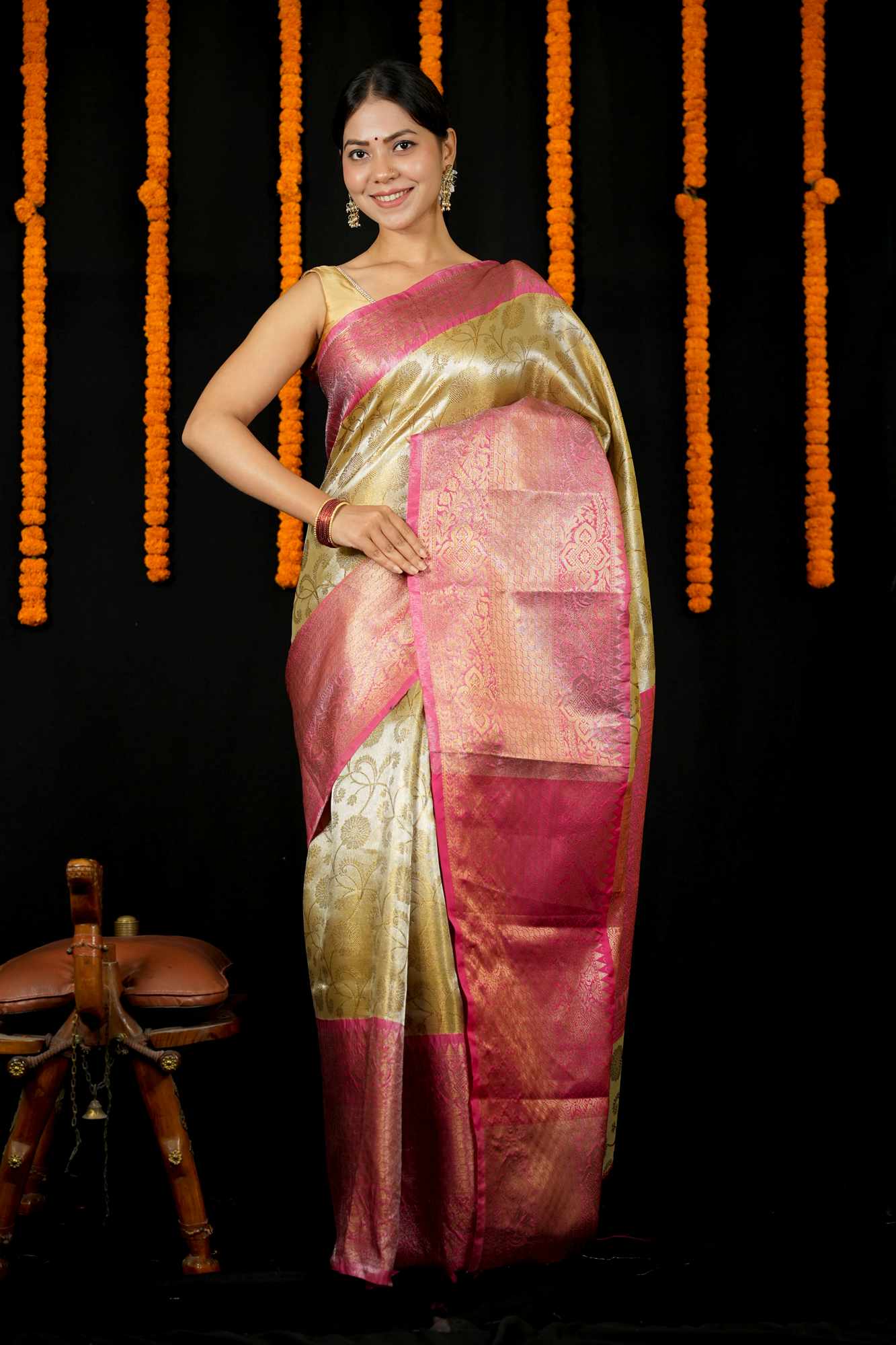 Soft Tissue Silk ready to wear Saree in contrast pallu with Intricate Zari Weave
