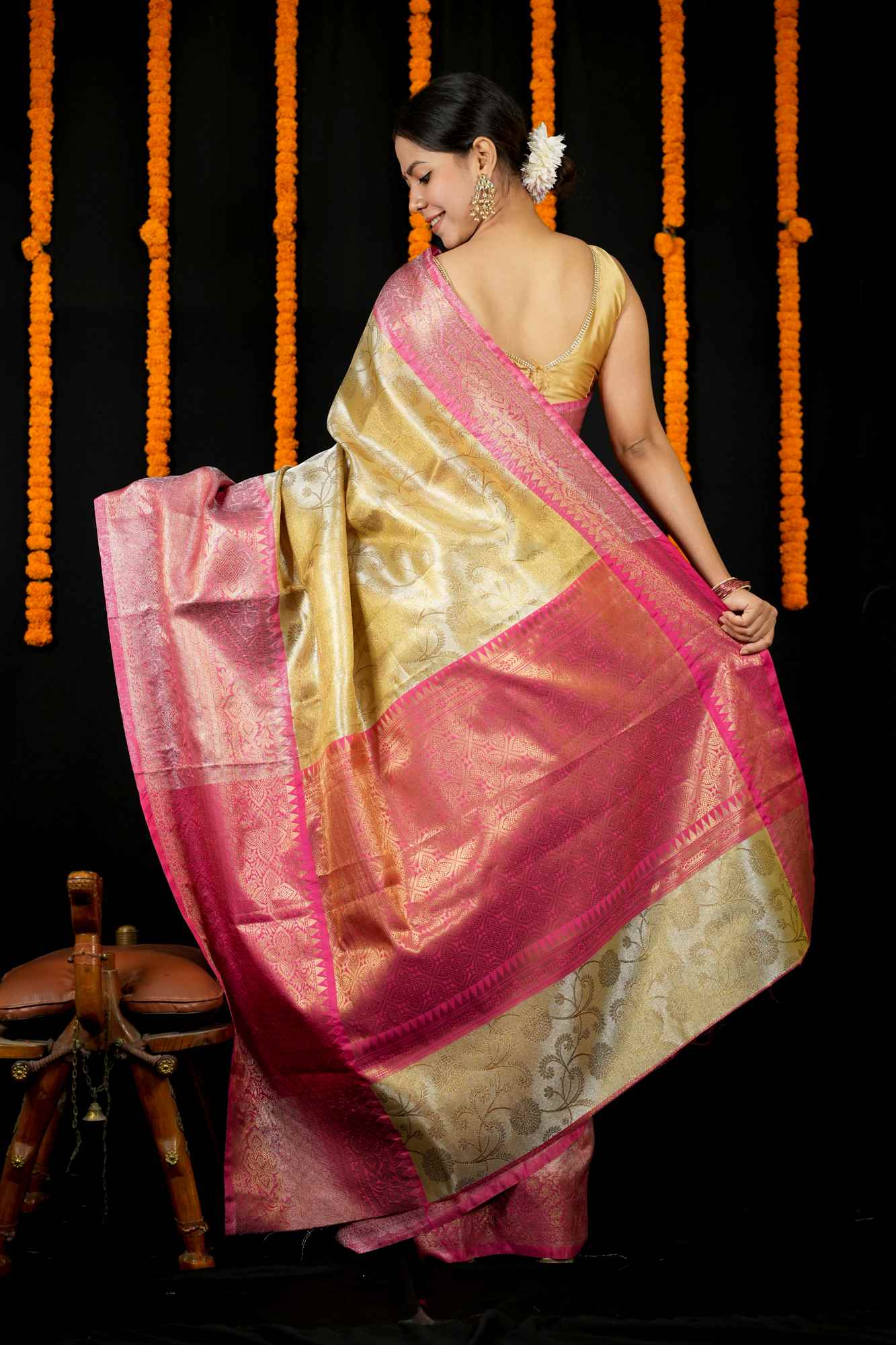 Soft Tissue Silk ready to wear Saree in contrast pallu with Intricate Zari Weave