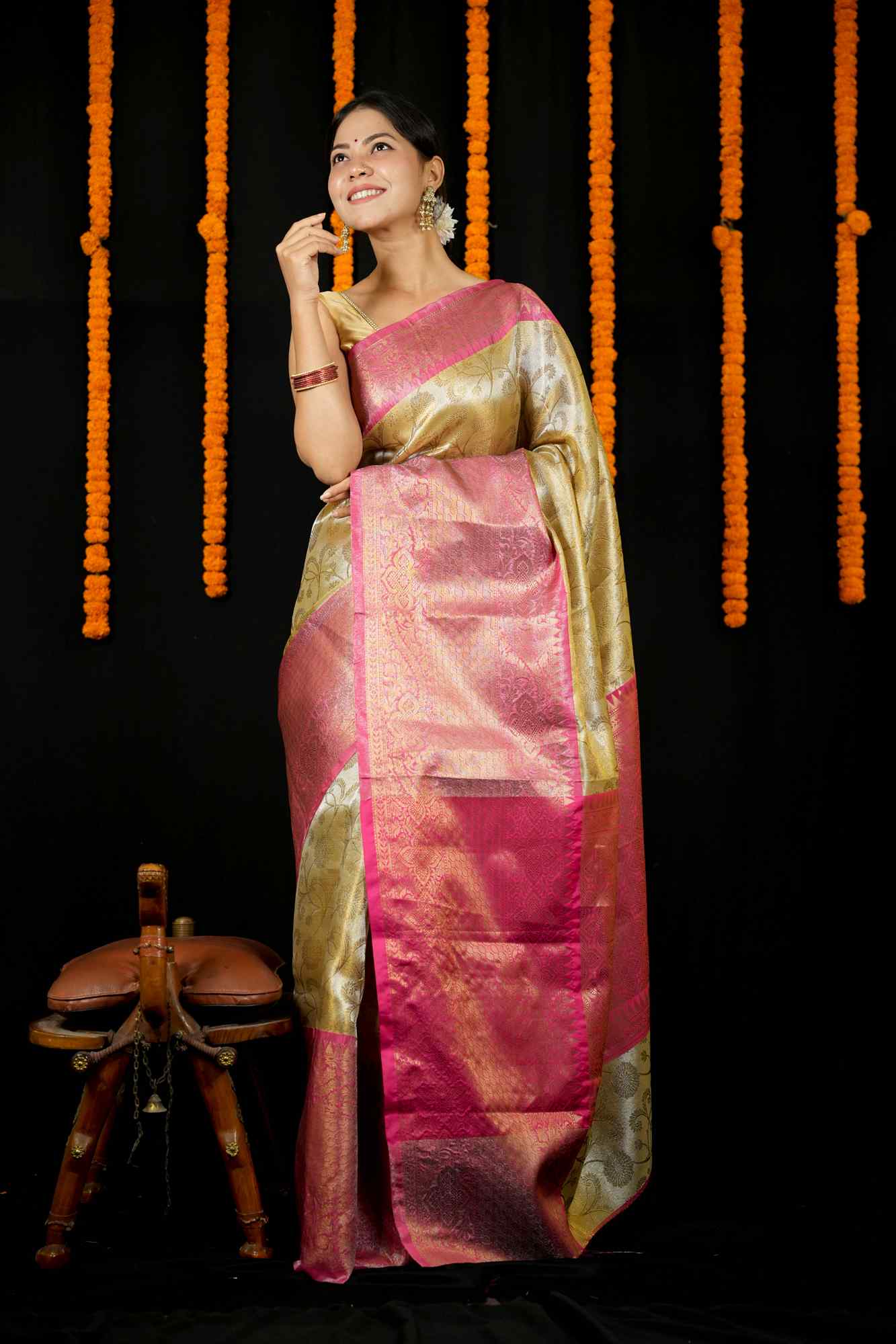 Soft Tissue Silk ready to wear Saree in contrast pallu with Intricate Zari Weave