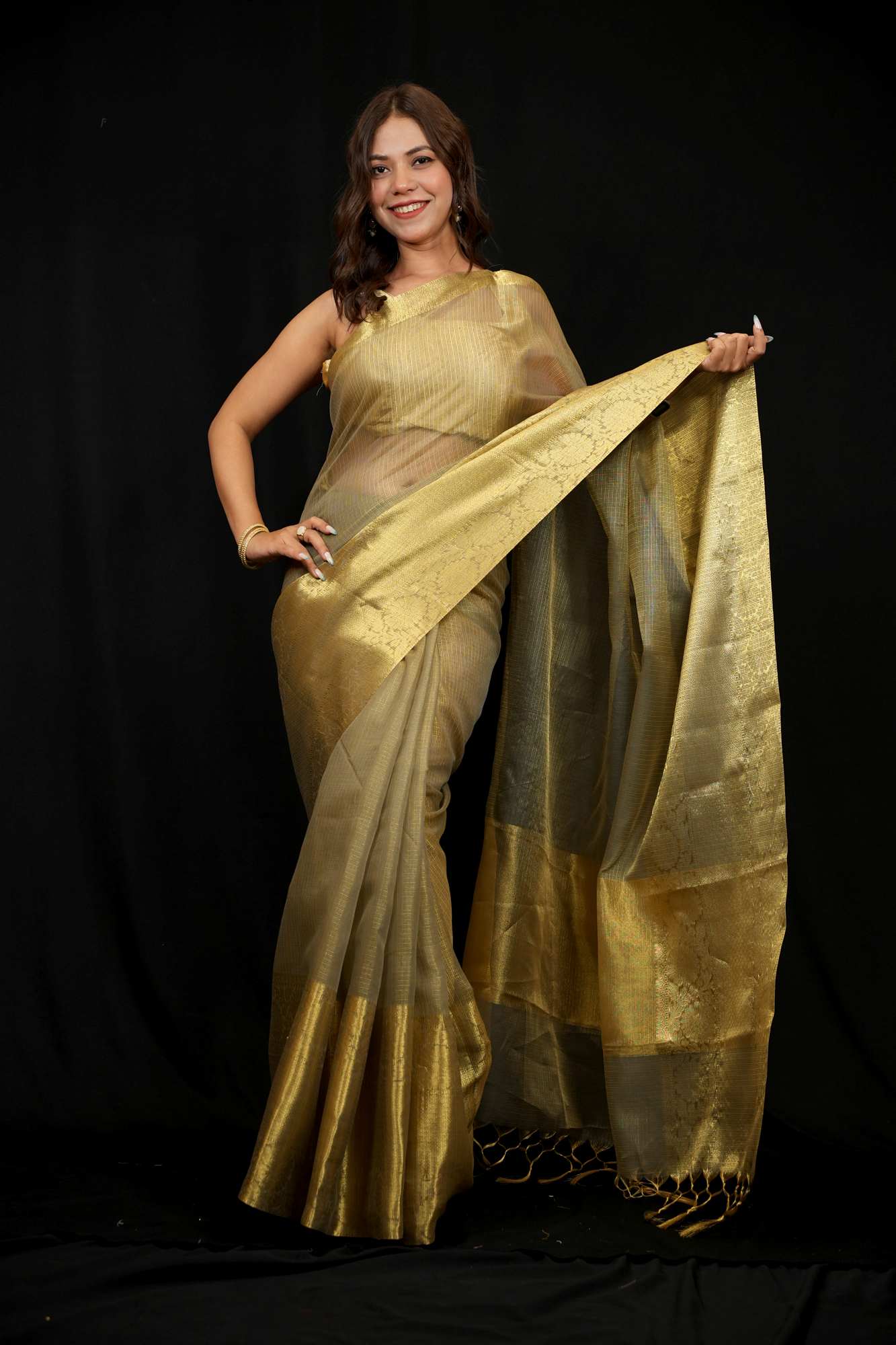 Banarasi Tissue Silk gold zari woven Ready To Wear Saree