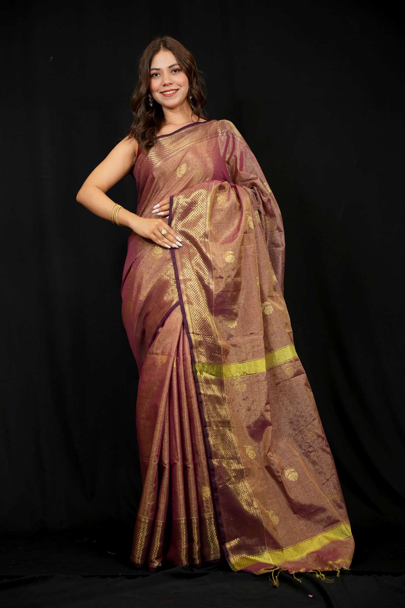 Maheswari Cotton All Over Zari weave Ready To Wear Saree