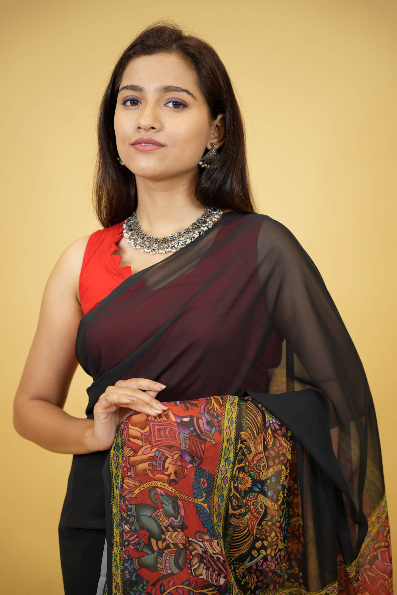 Soft Georgette with intricate floral & animal motif print prestitched ready to wear saree