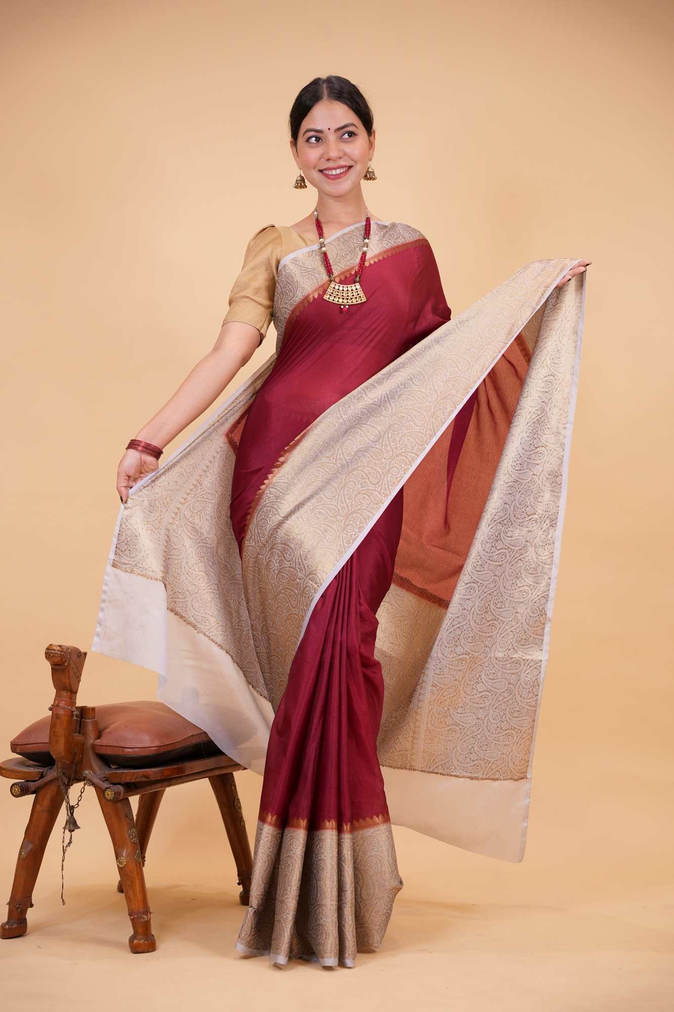 Soft Warm Silk with Intricate Zari Weaving, Broad Border & Classic Pallu Ready To Wear Saree