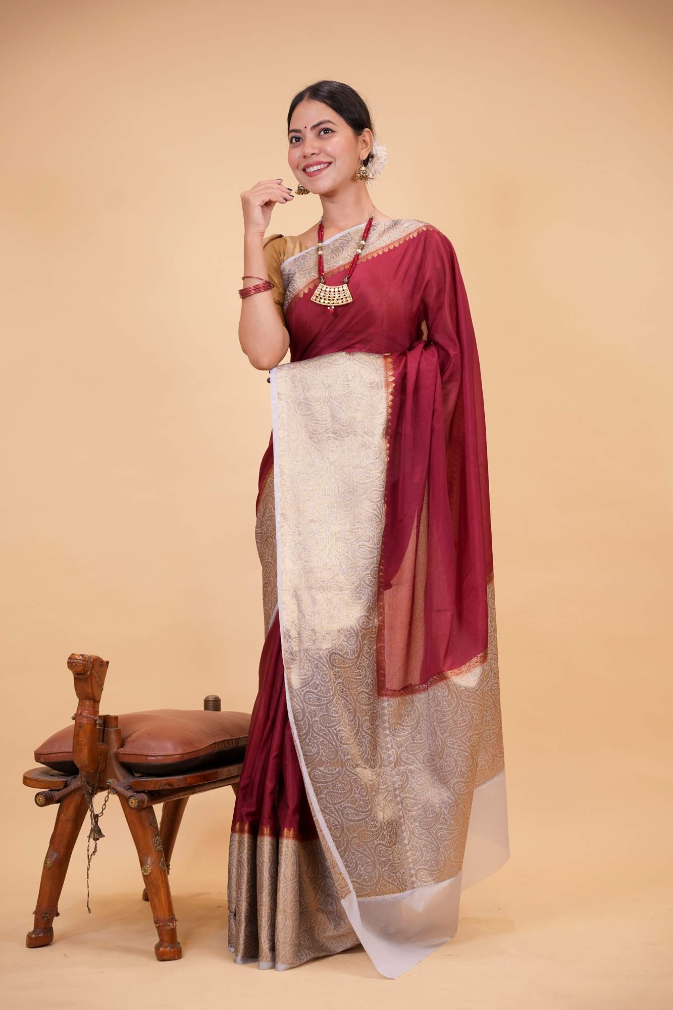 Soft Warm Silk with Intricate Zari Weaving, Broad Border & Classic Pallu Ready To Wear Saree