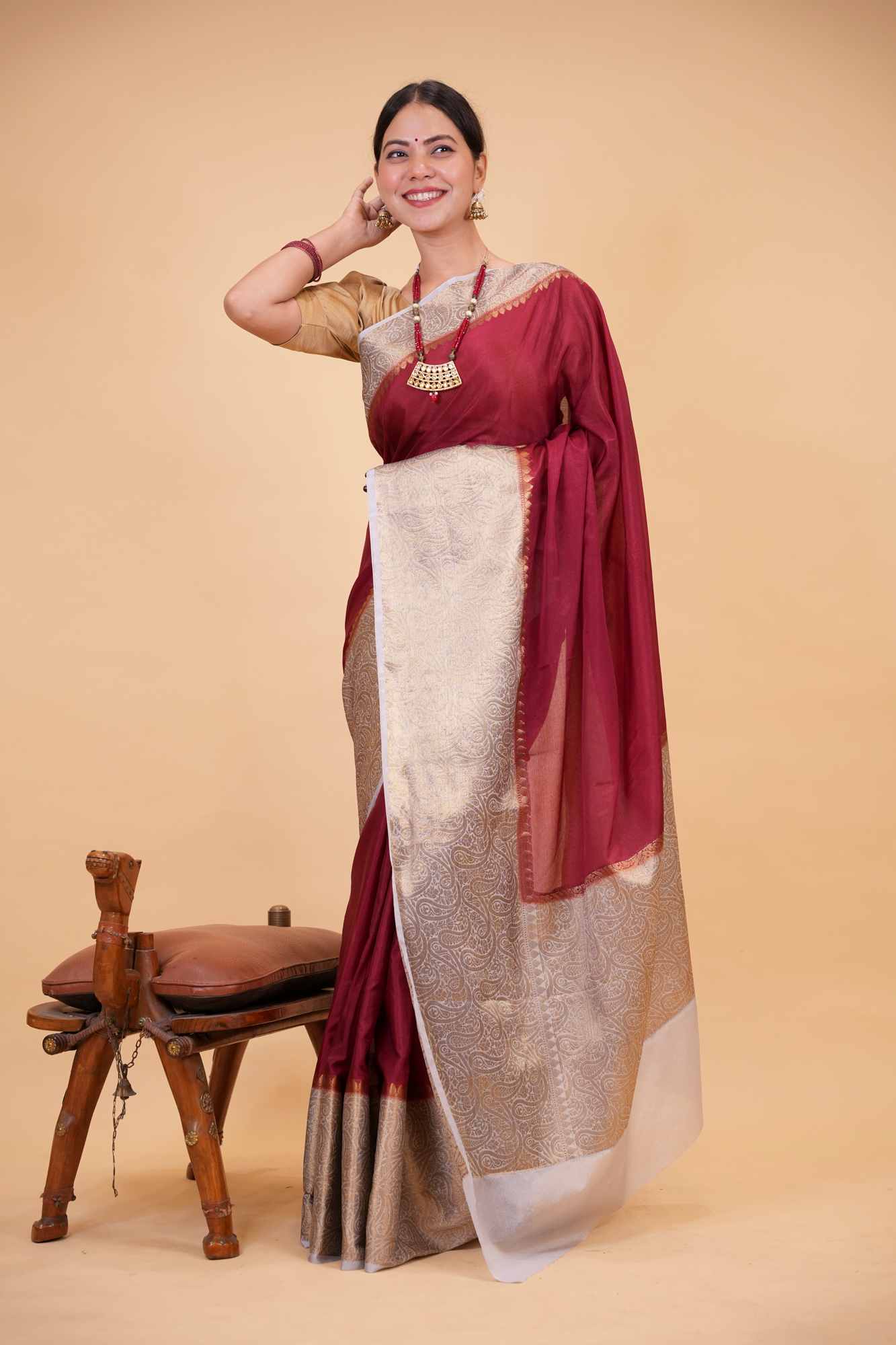 Soft Warm Silk with Intricate Zari Weaving, Broad Border & Classic Pallu Ready To Wear Saree