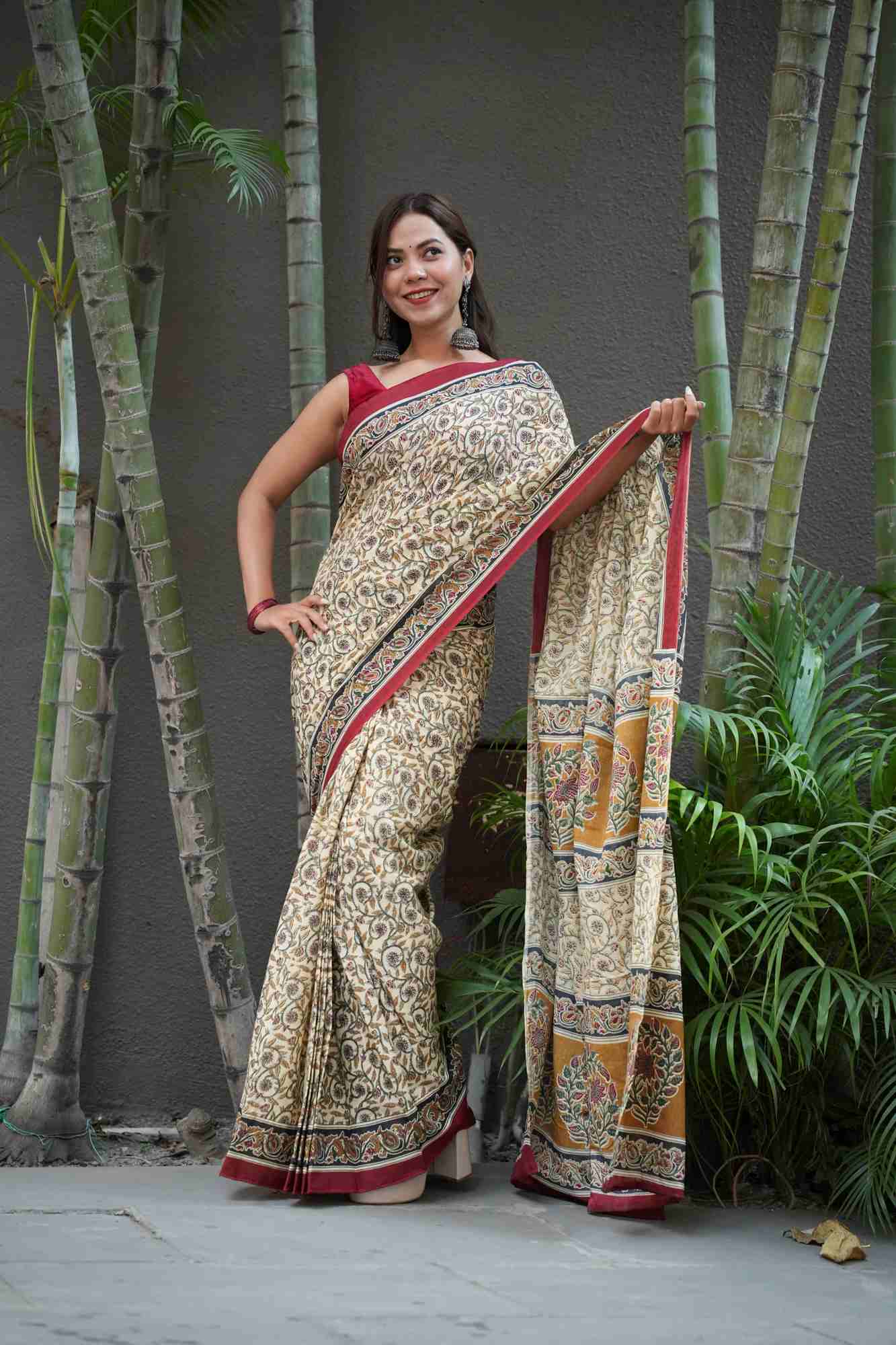Mulmul Cotton with Green Contrast Pallu Ready to wear Saree
