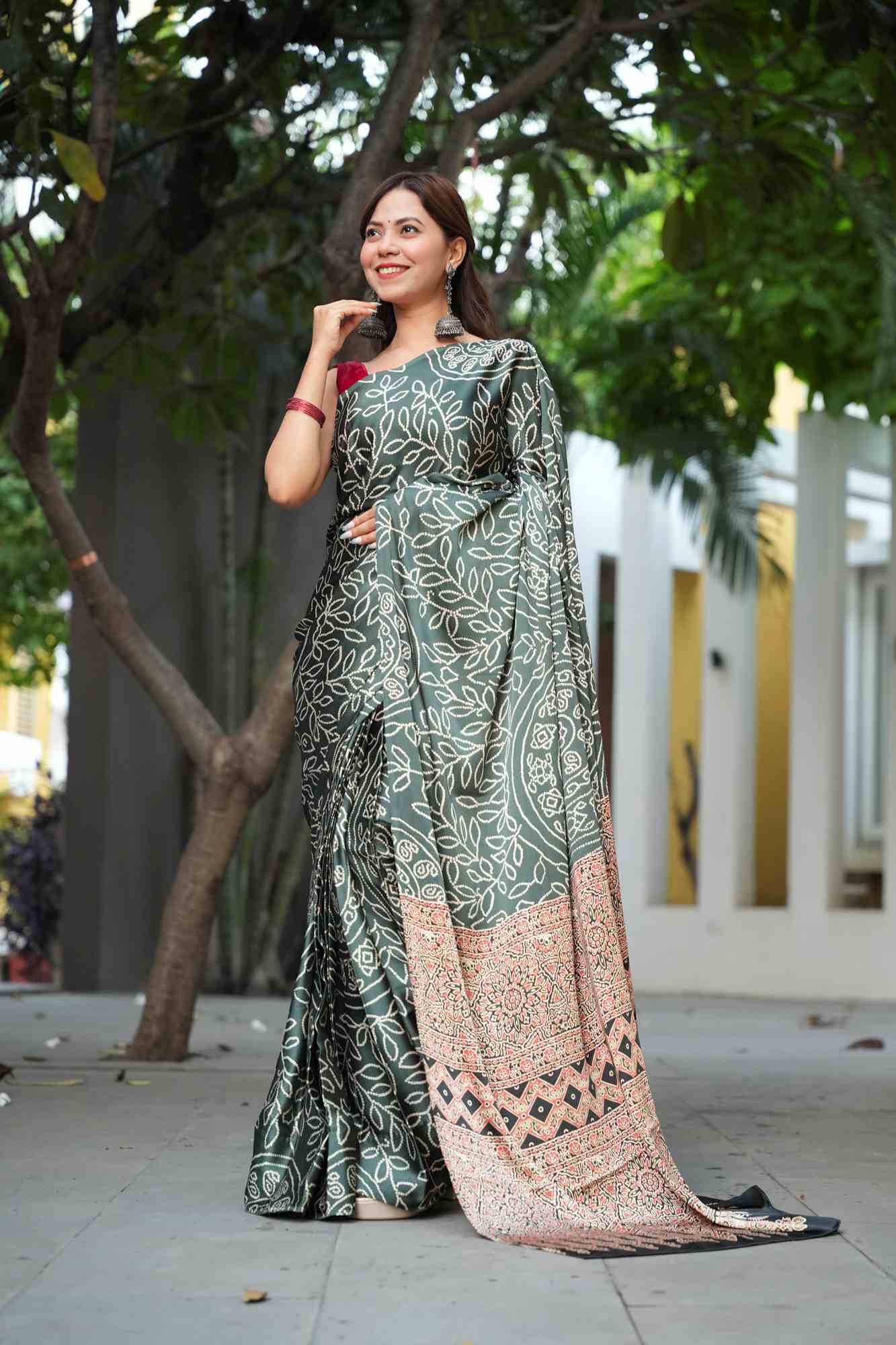Soft Gajji with Intricate Patterns Ajrakh Detailing Ready To Wear Saree
