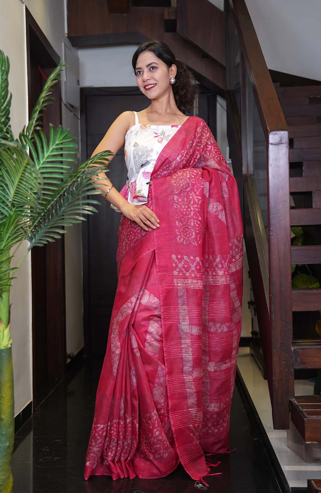 Ready To Wear Kota cotton silk Batik Printed All Over With Ornate Pallu Wrap in 1 minute saree