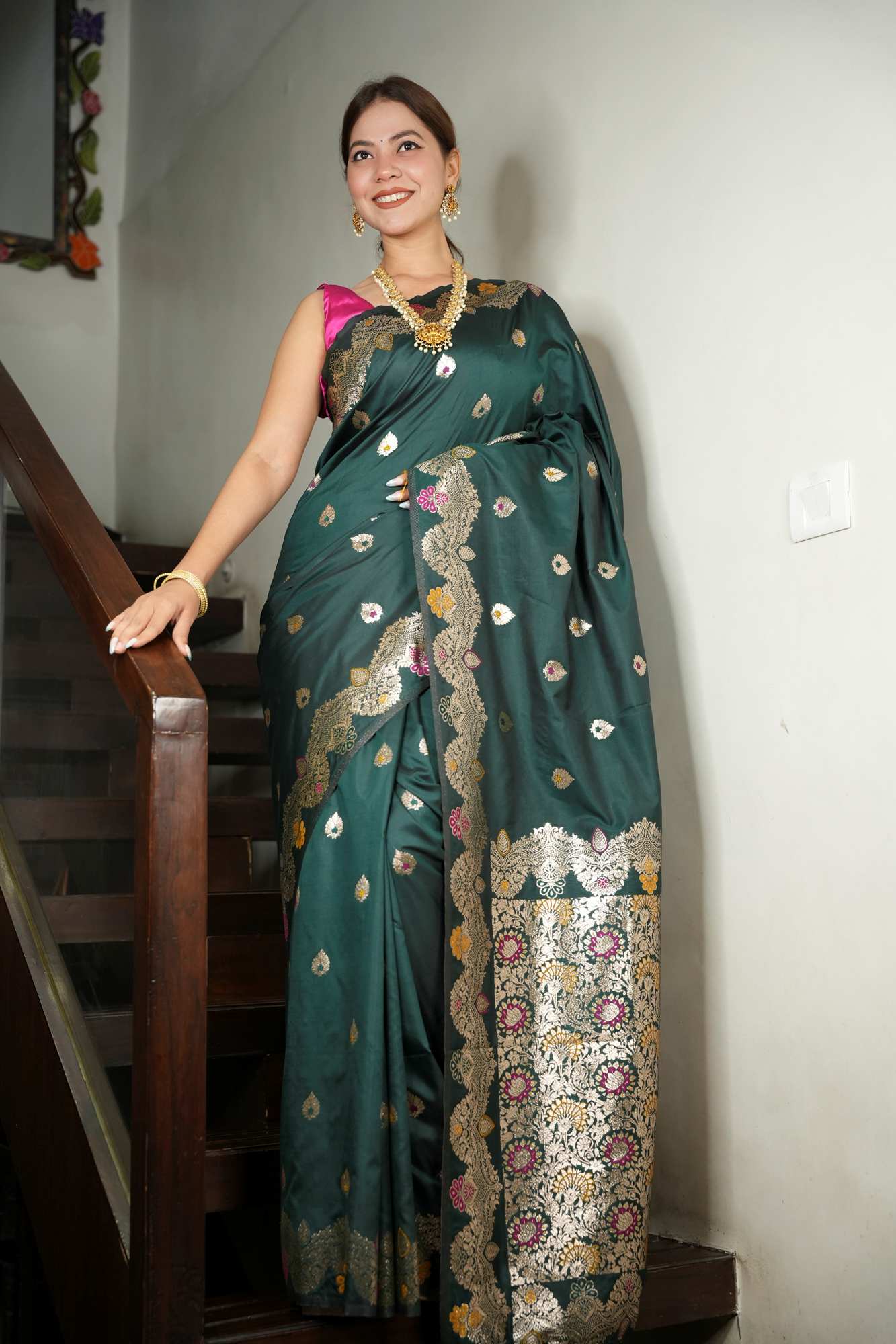Banarasi Meena All Over Zari Work Border Ready To Wear Saree