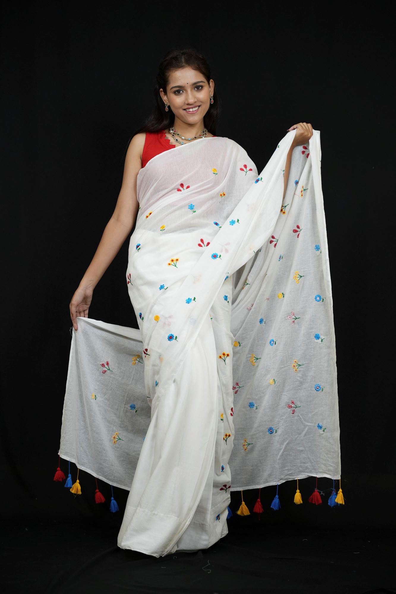 Mulmul Cotton with Embroidery Ready to wear Saree