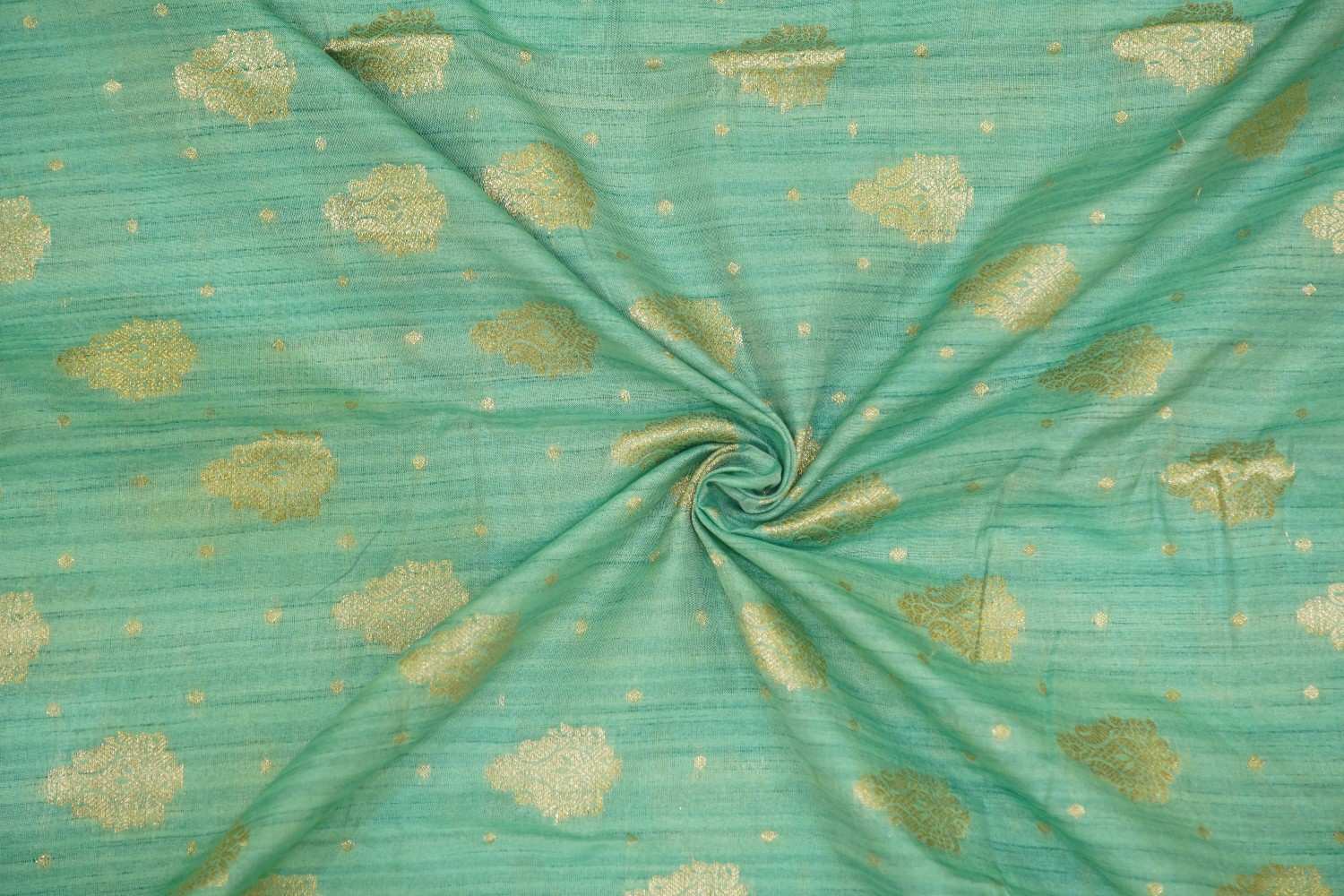 Pista Green Kanjivaram With Golden Zari Border & Overall Butta Work Wrap in 1 minute saree