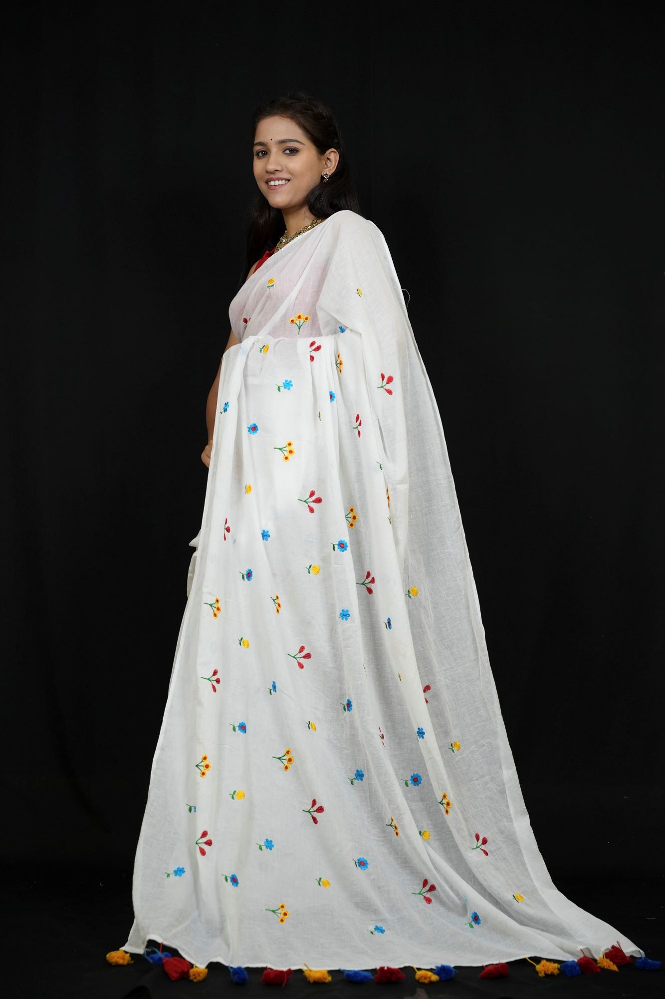 Mulmul Cotton with Embroidery Ready to wear Saree