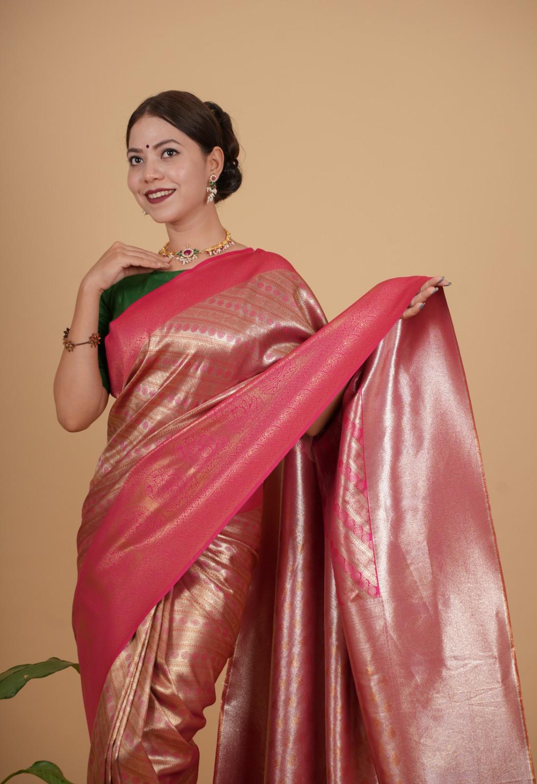 Dhoop Chaav Gold Toned  Kanjivaram With zari woven Border Wrap in 1 minute saree