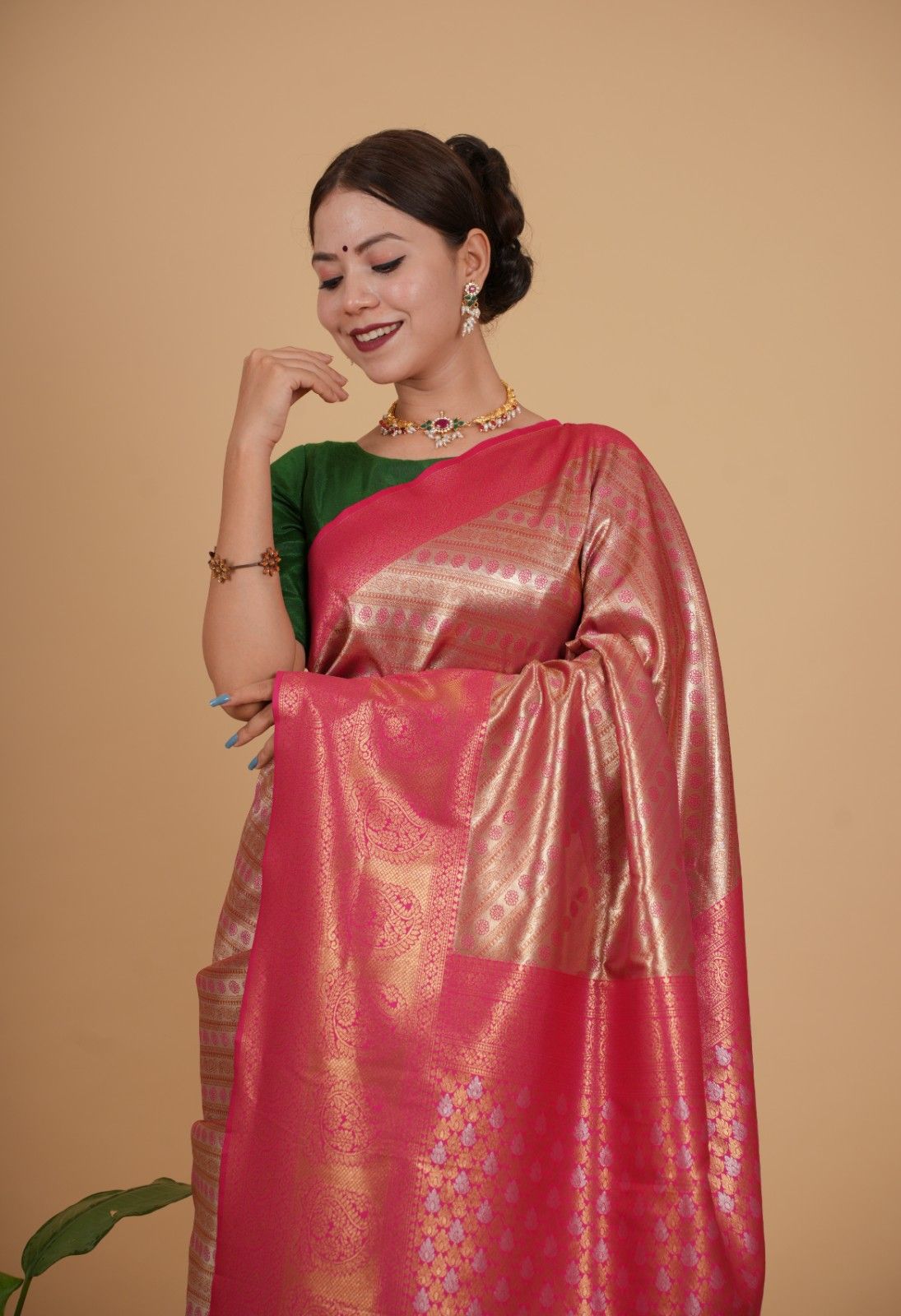 Dhoop Chaav Gold Toned  Kanjivaram With zari woven Border Wrap in 1 minute saree