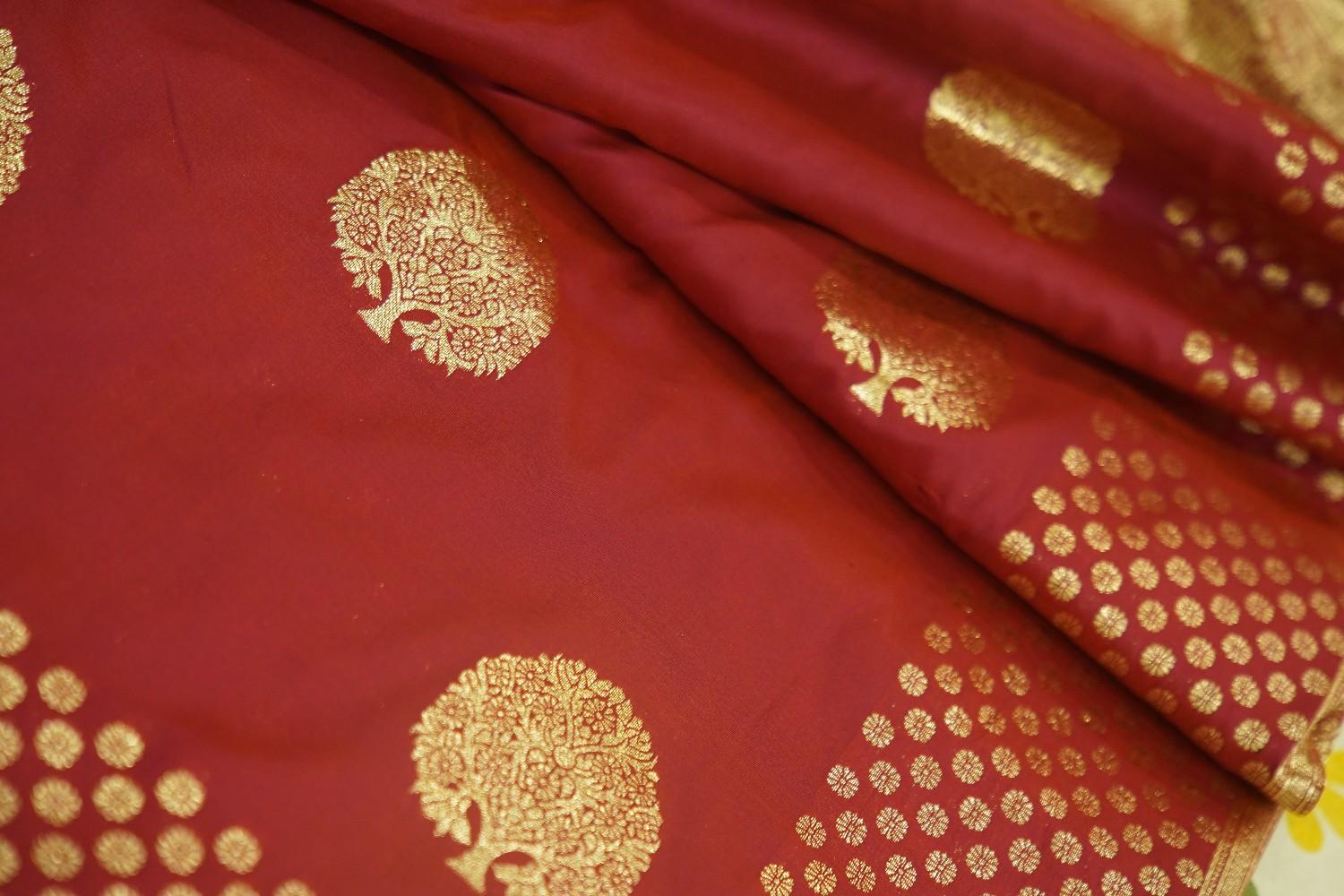 Earth brown With banarasi Zari Border & Overall Designer Motif Wrap in 1 minute saree