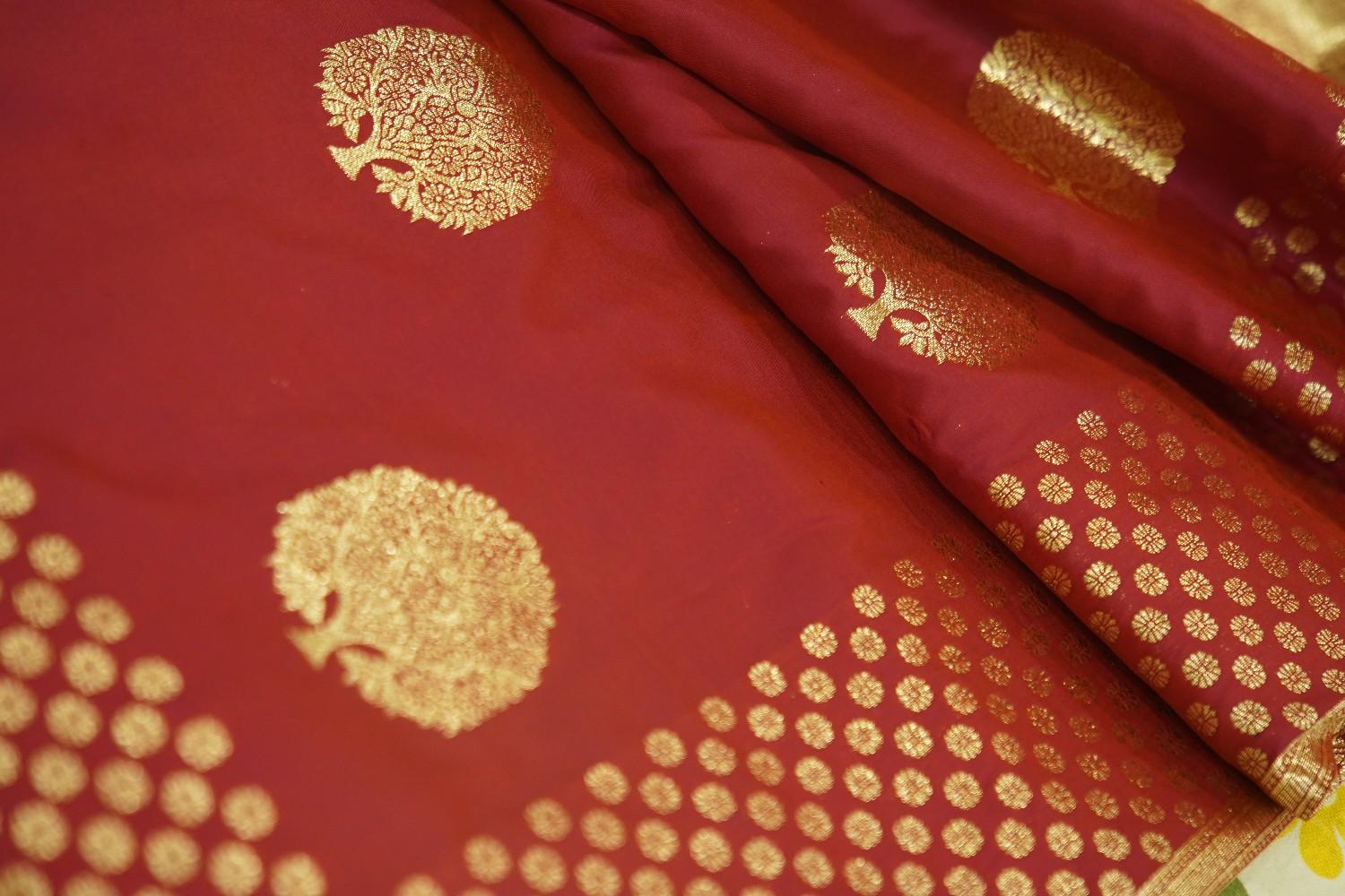 Earth brown With banarasi Zari Border & Overall Designer Motif Wrap in 1 minute saree