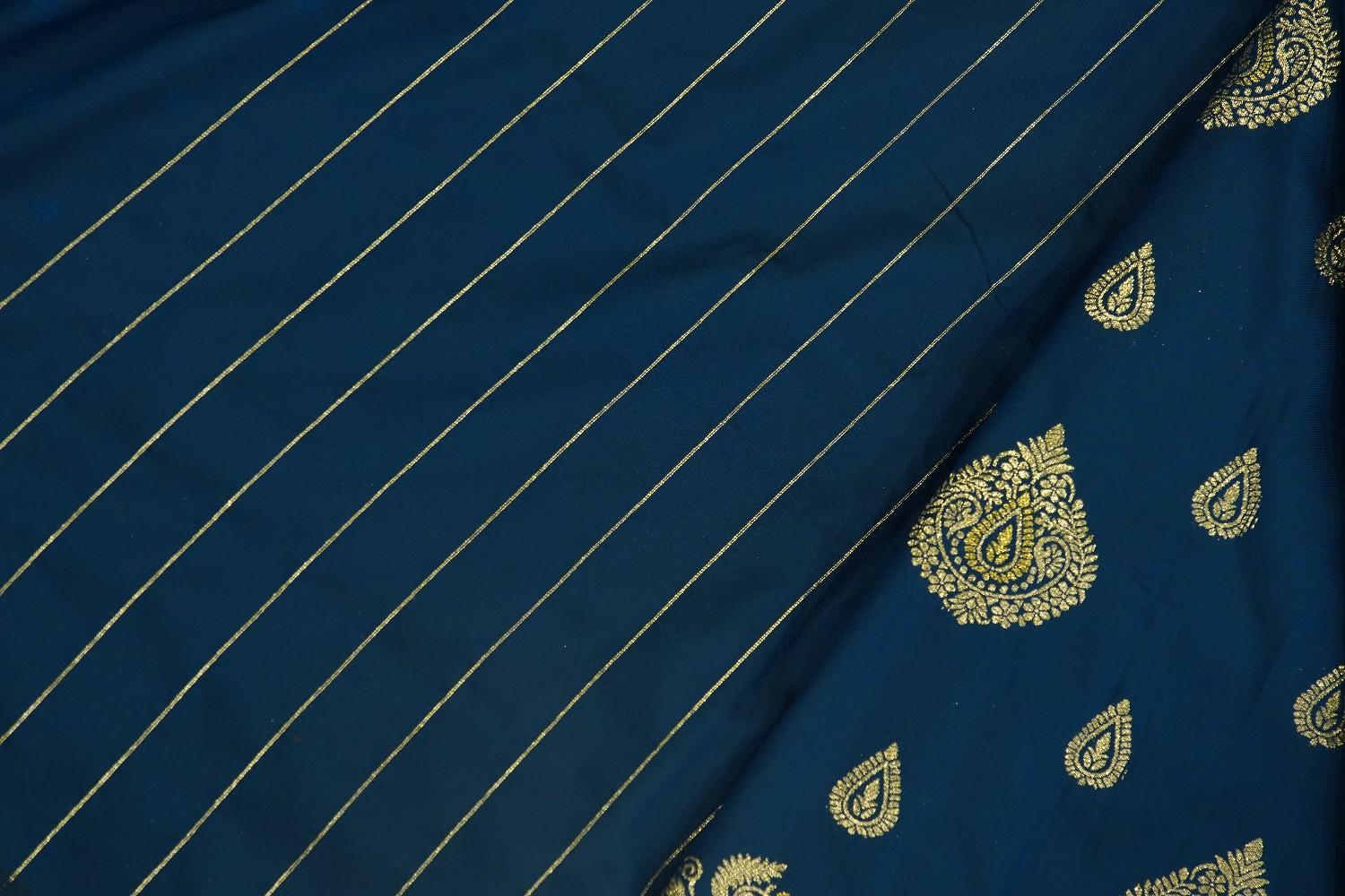 Blue Soft Kanjivaram With  Heavy Border & Overall Zari Motif Ready To Wear Saree