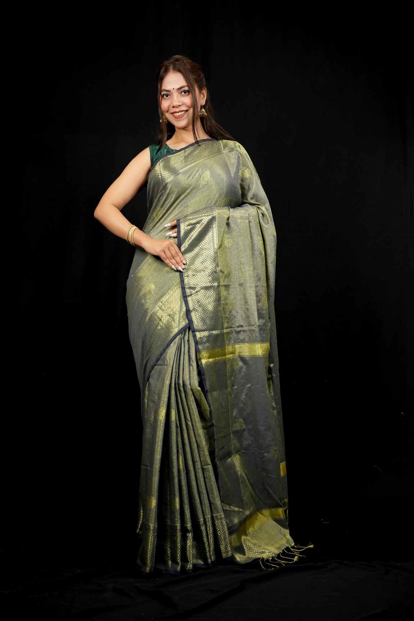 Oreeya Cotton Silk All Over Zari weave Ready To Wear Saree