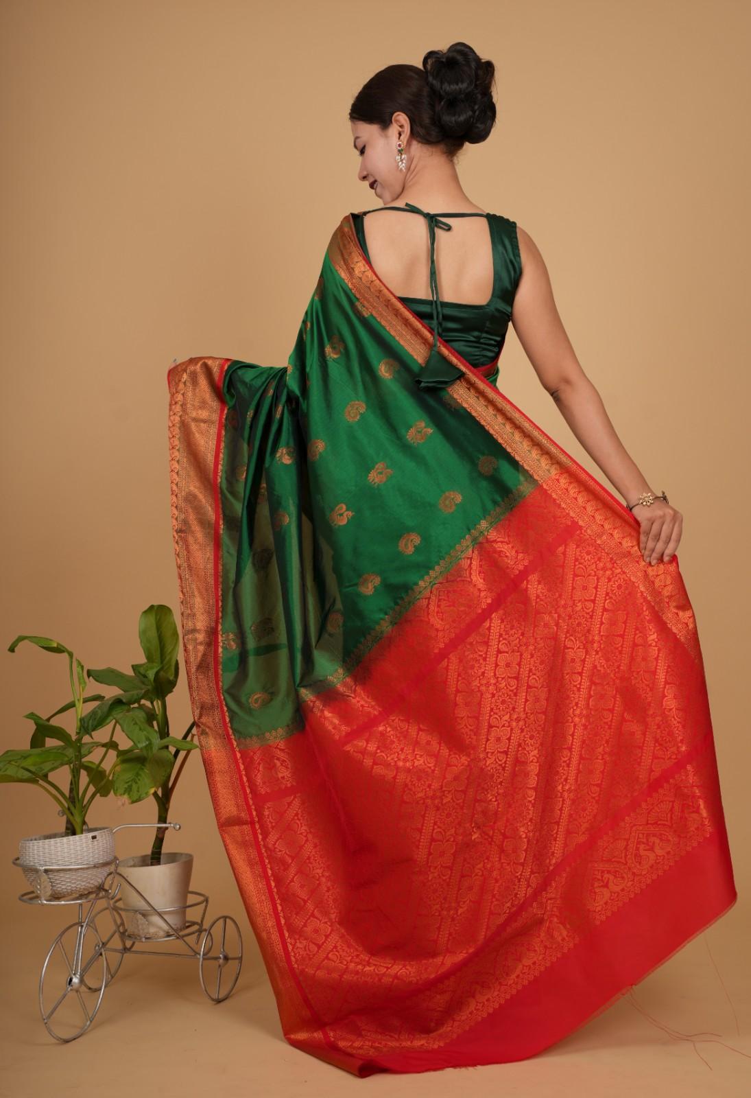 Festive Kanchipuram Zari woven Border & banarasi Motif Overall Ready To Wear Saree