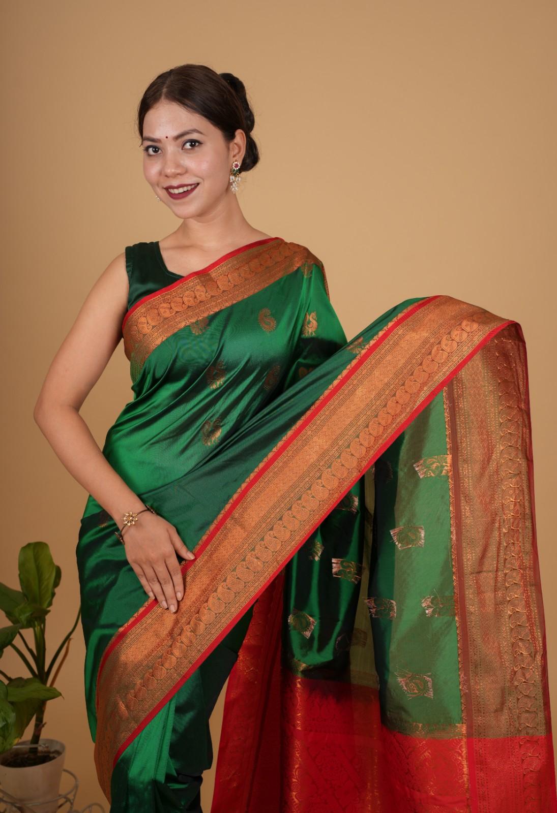 Festive Kanchipuram Zari woven Border & banarasi Motif Overall Ready To Wear Saree