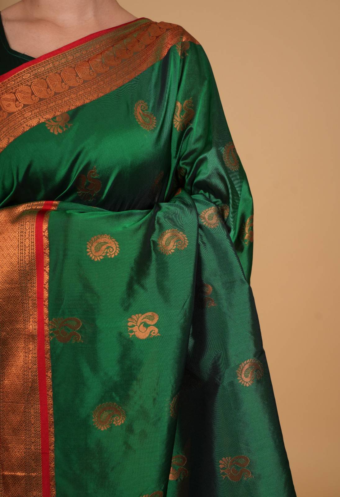 Festive Kanchipuram Zari woven Border & banarasi Motif Overall Ready To Wear Saree