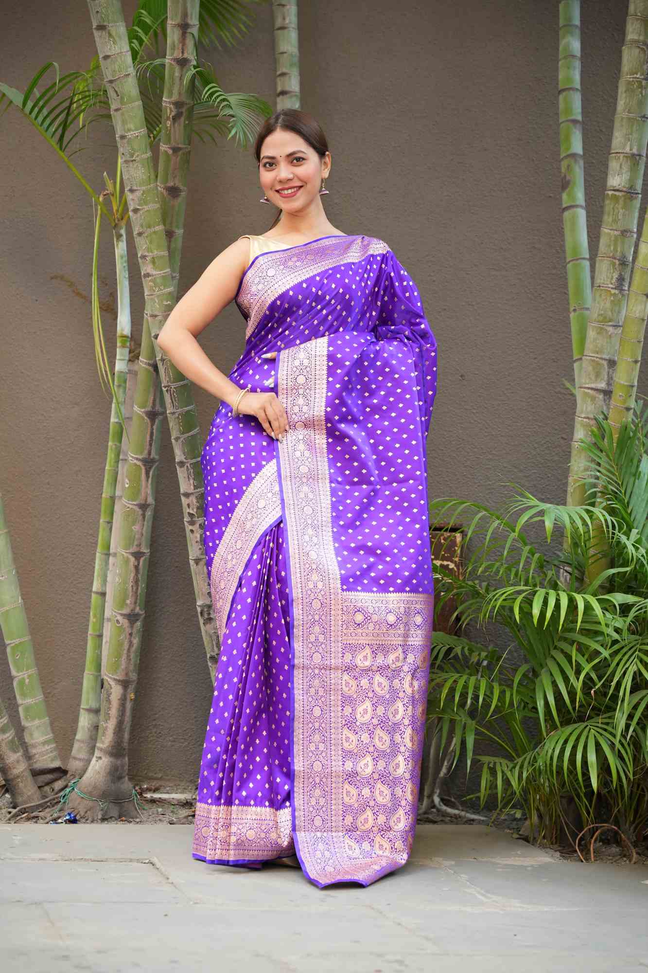 Banarasi Mashru with Rich Pallu, Zari Border & Handloom Wrap Ready To Wear Saree