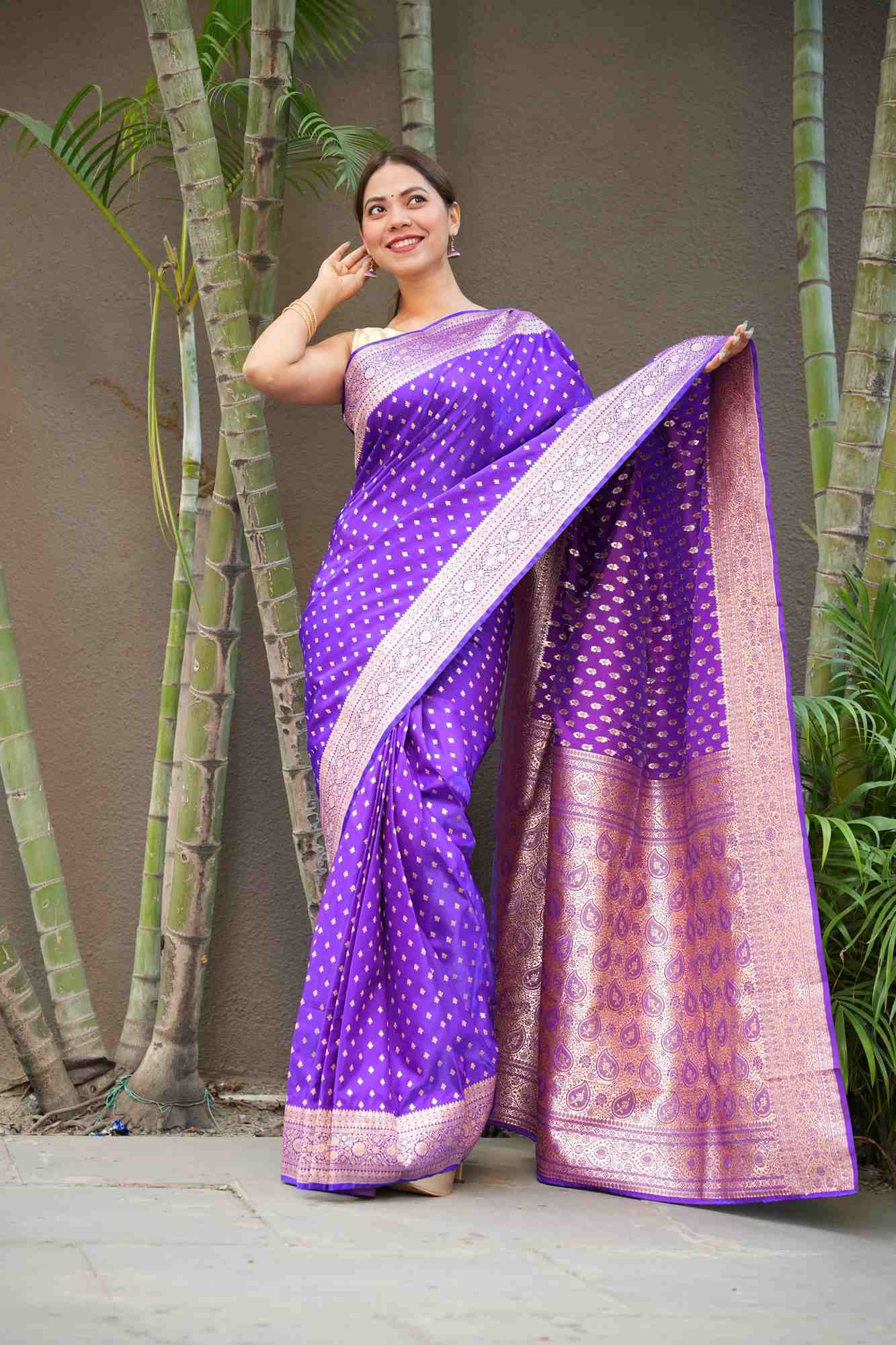 Banarasi Mashru with Rich Pallu, Zari Border & Handloom Wrap Ready To Wear Saree