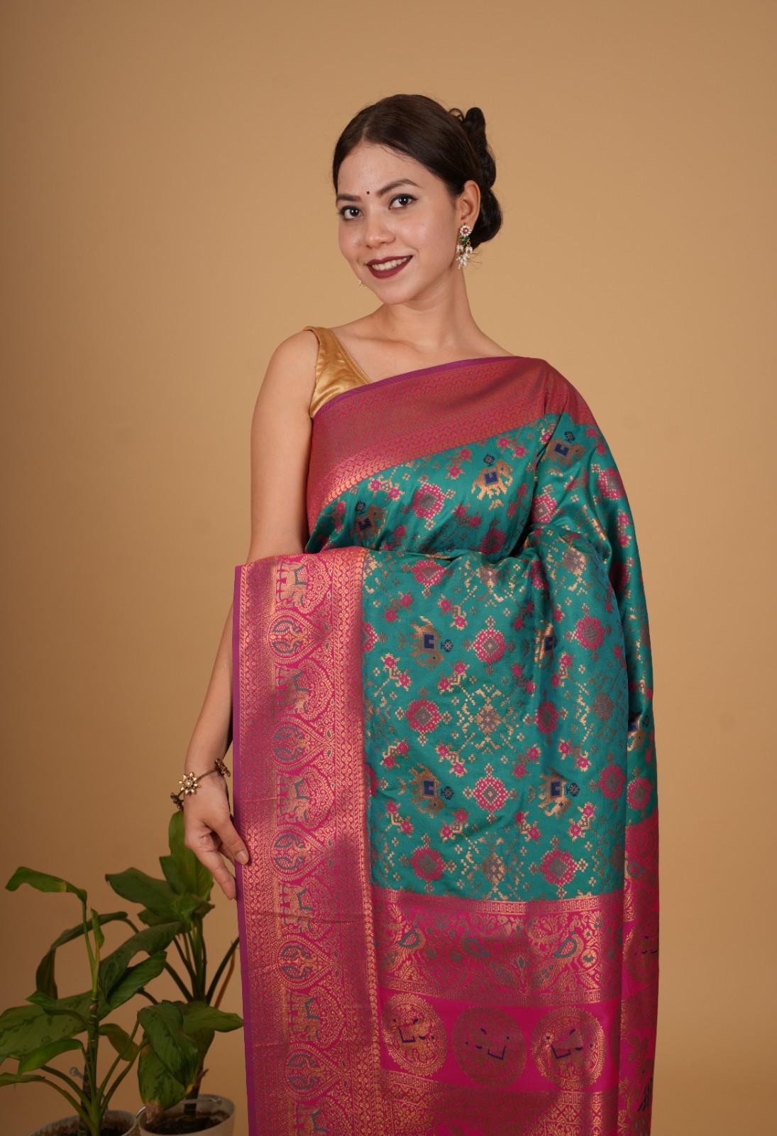 Prestitched Saree Patola Woven with ornate pallu and tassels Ready To Wear Saree