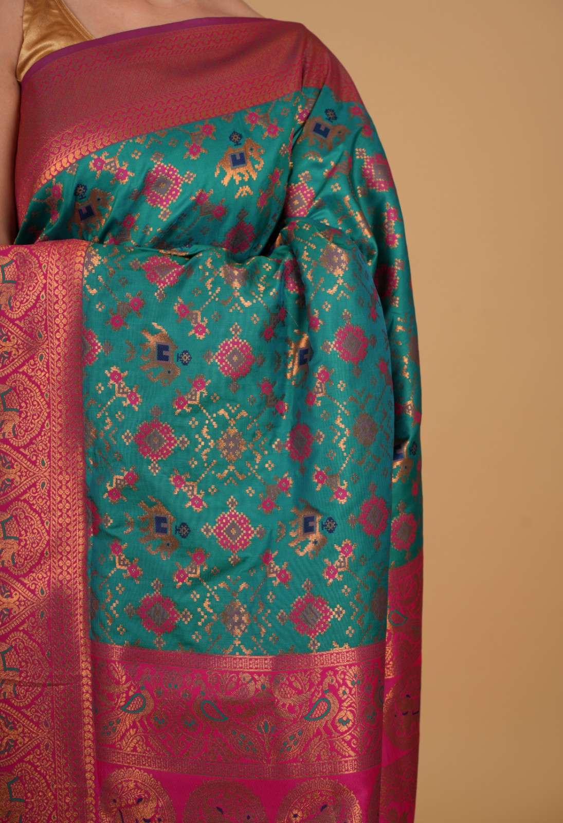 Prestitched Saree Patola Woven with ornate pallu and tassels Ready To Wear Saree