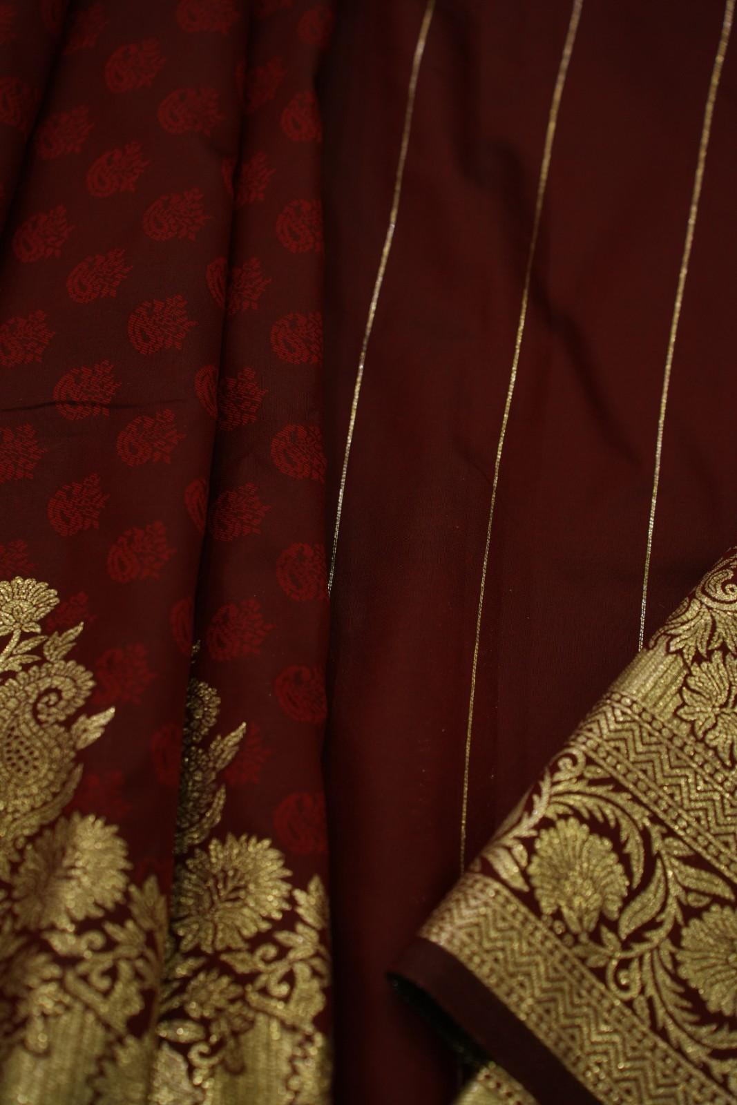 Maroon Kanchipuram With Traditional Detail Zari Motif Border Wrap in 1 minute saree