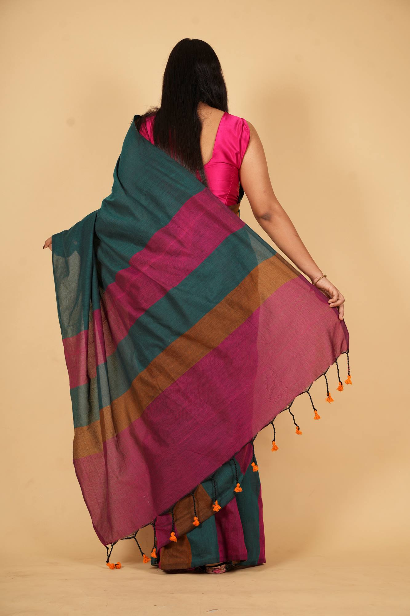 Earthy Stripes Handloom Cotton Ready To Wear Saree