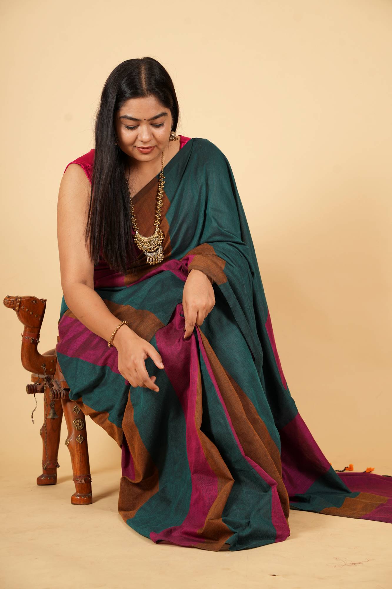 Earthy Stripes Handloom Cotton Ready To Wear Saree