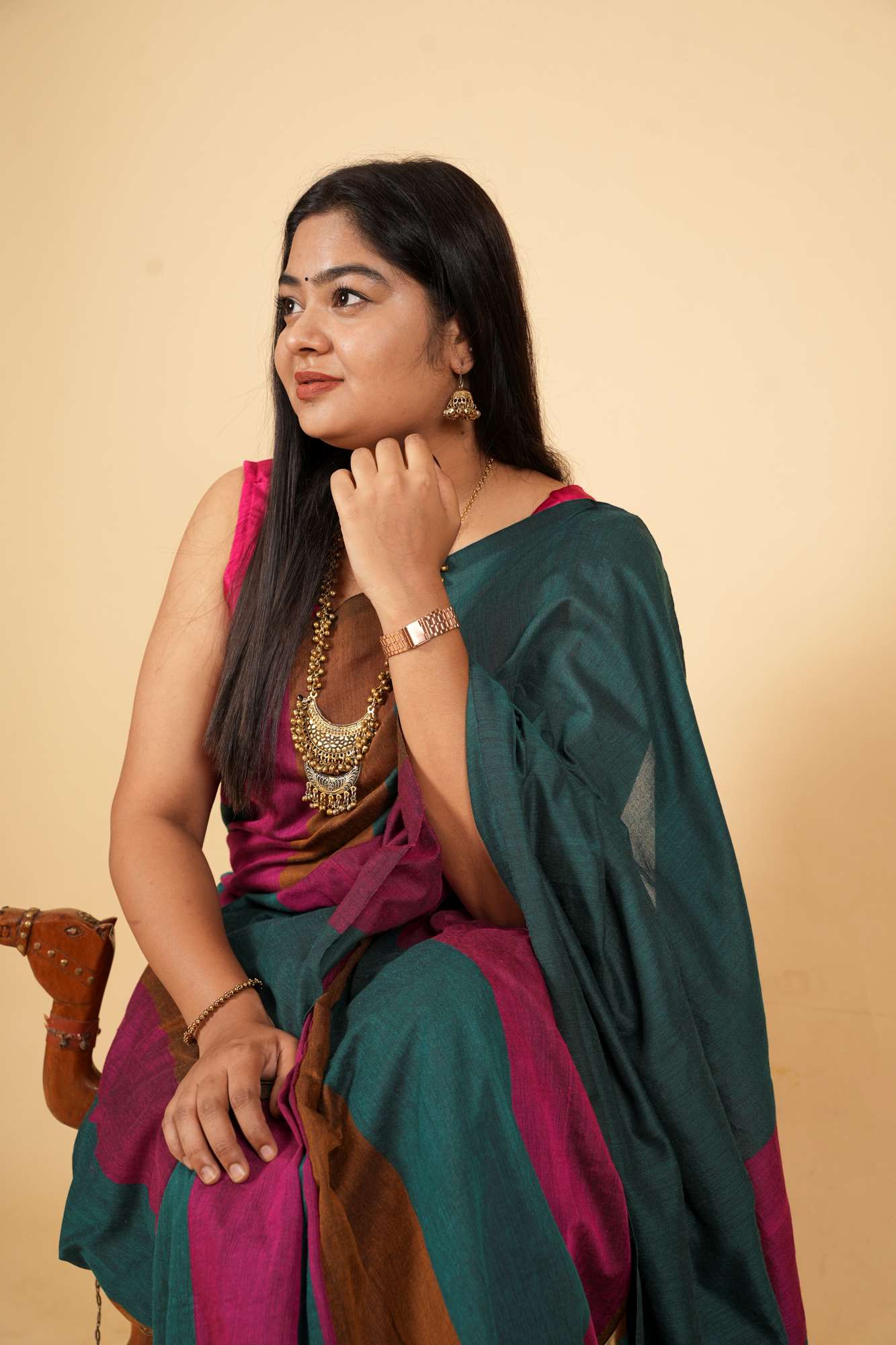 Earthy Stripes Handloom Cotton Ready To Wear Saree