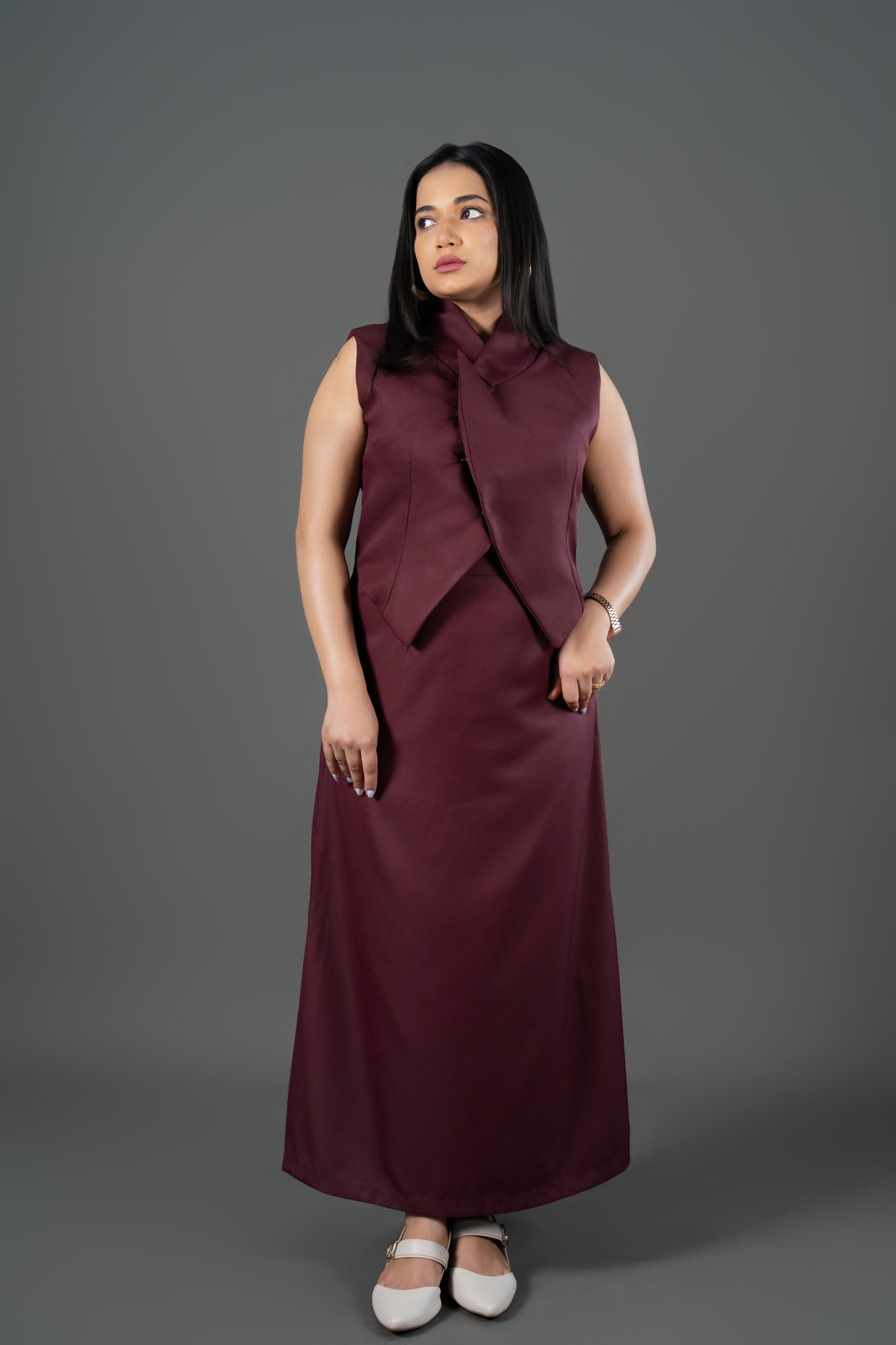 Viscose Suiting Asymmetric Elegance Statement Dress