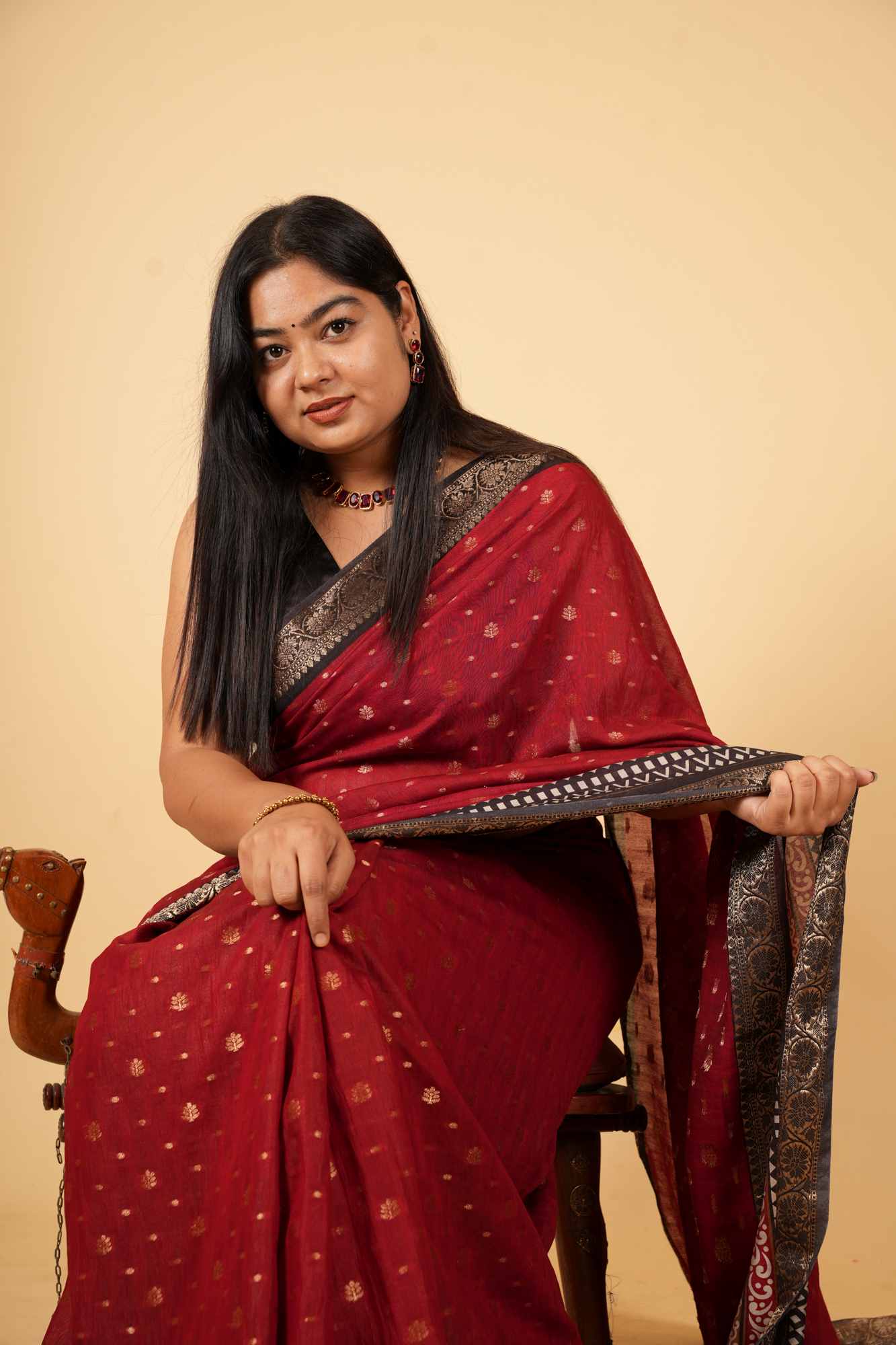 Handloom Maroon Cotton Silk with Zari Buti and Ornate Antique Zari Border Ready To wear Saree