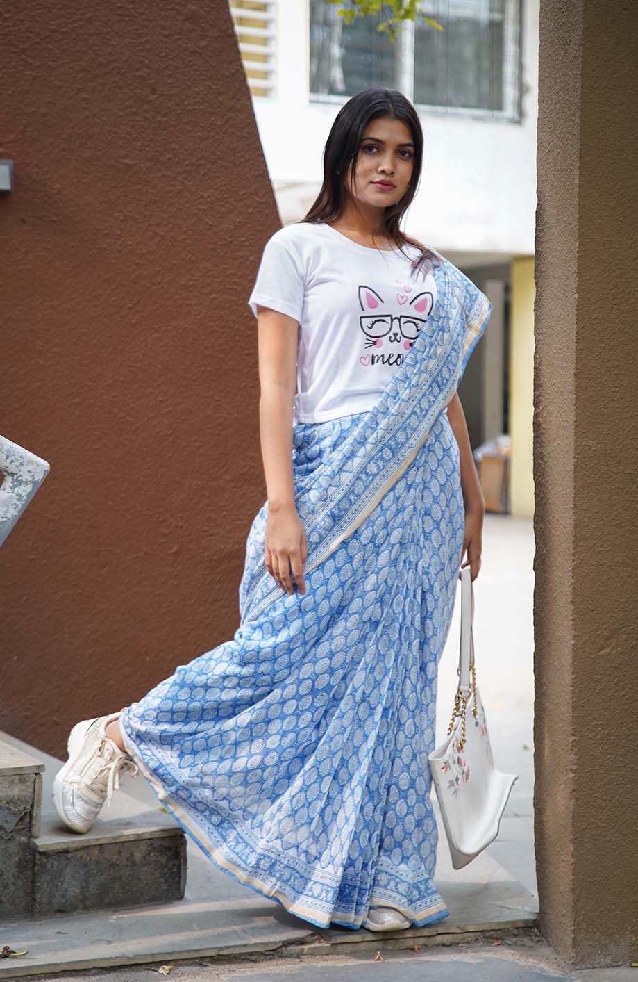 Ready to wear Jaipuri Sanganeri Handblock Print mulmul one minute saree